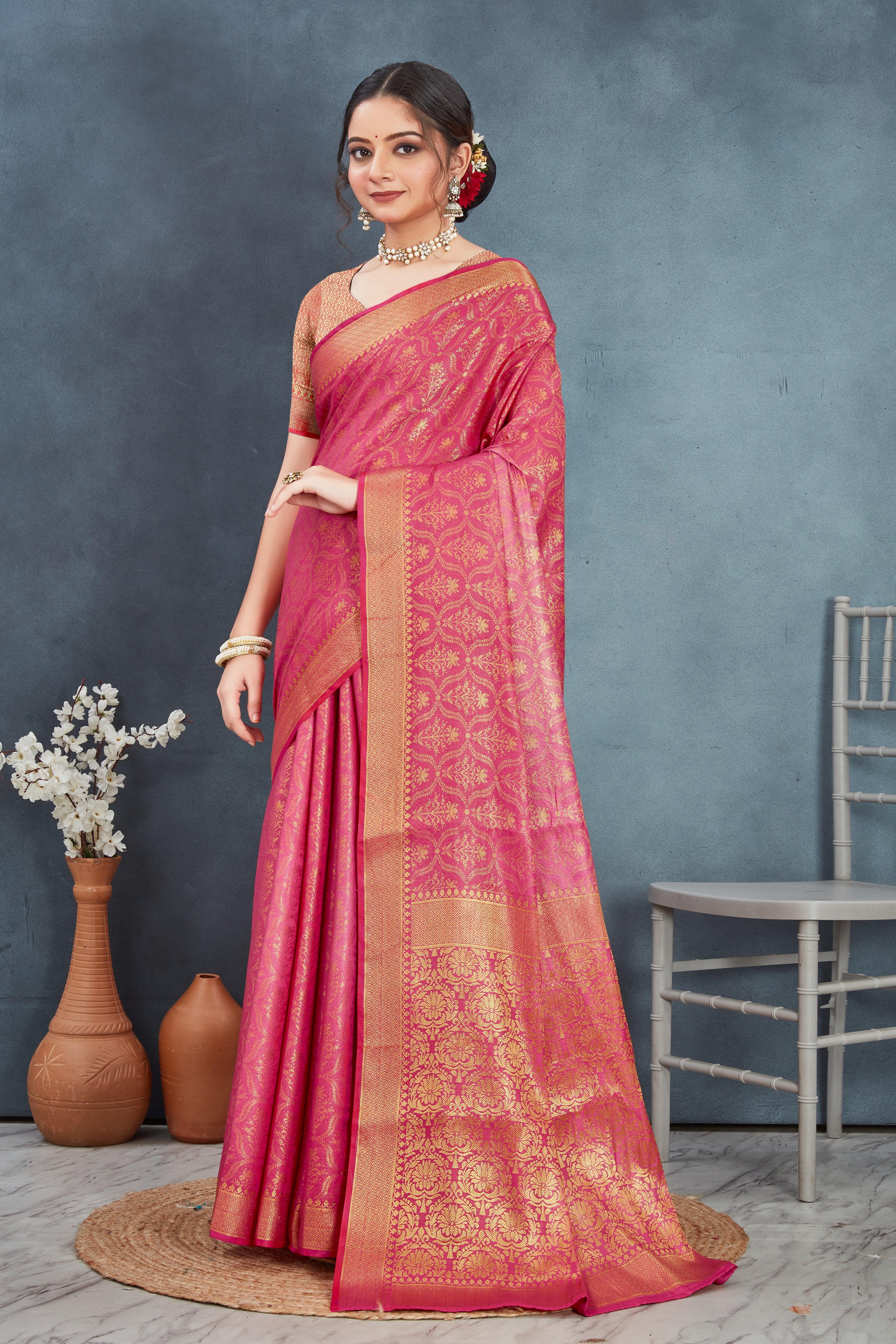 Brocade Elegance: Pure Mysore Silk Sarees in Pink