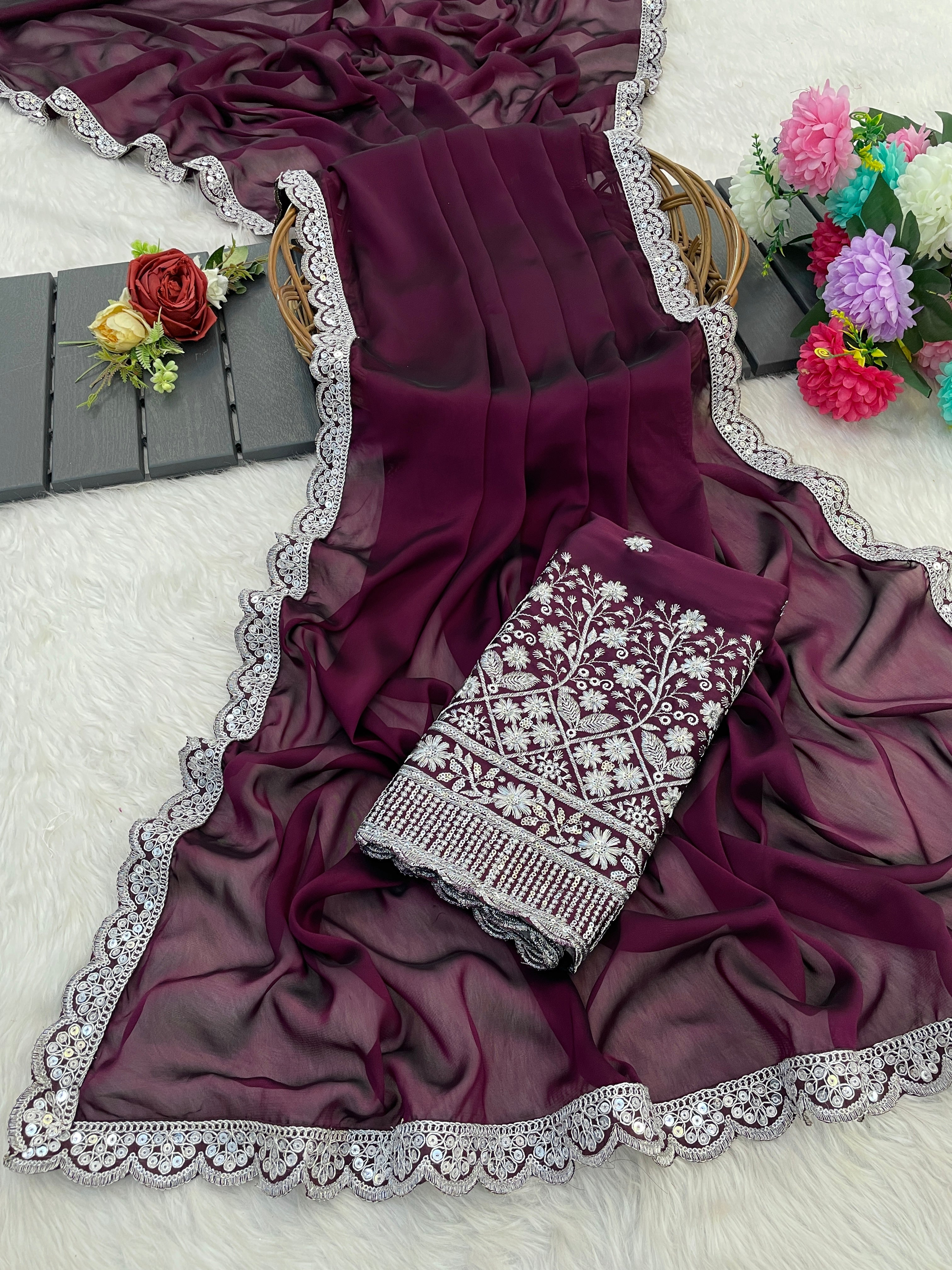 Embroidered to Perfection: A Timeless Fashion Statement in wine colour