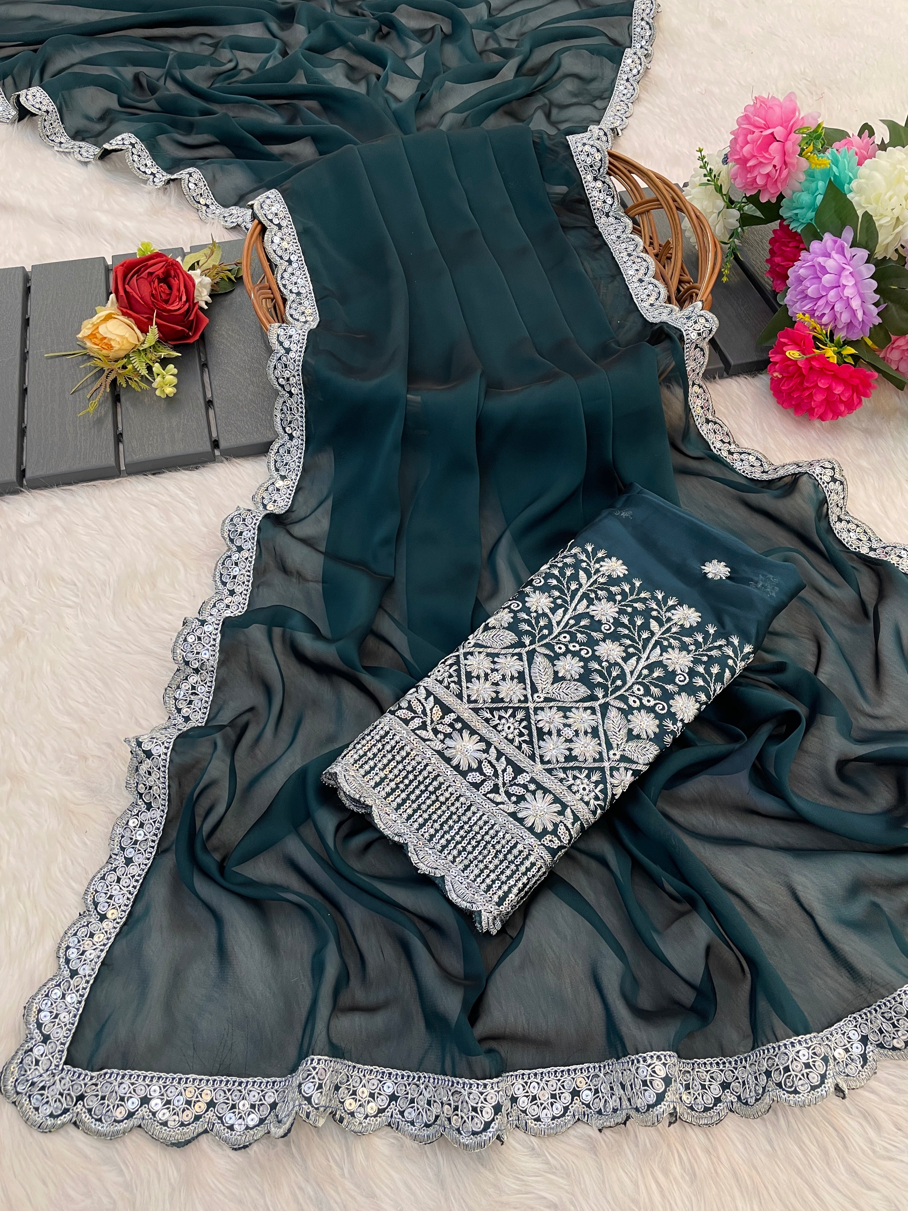 Drape Yourself in Sophistication: Stunning Hand-Embroidered Saree