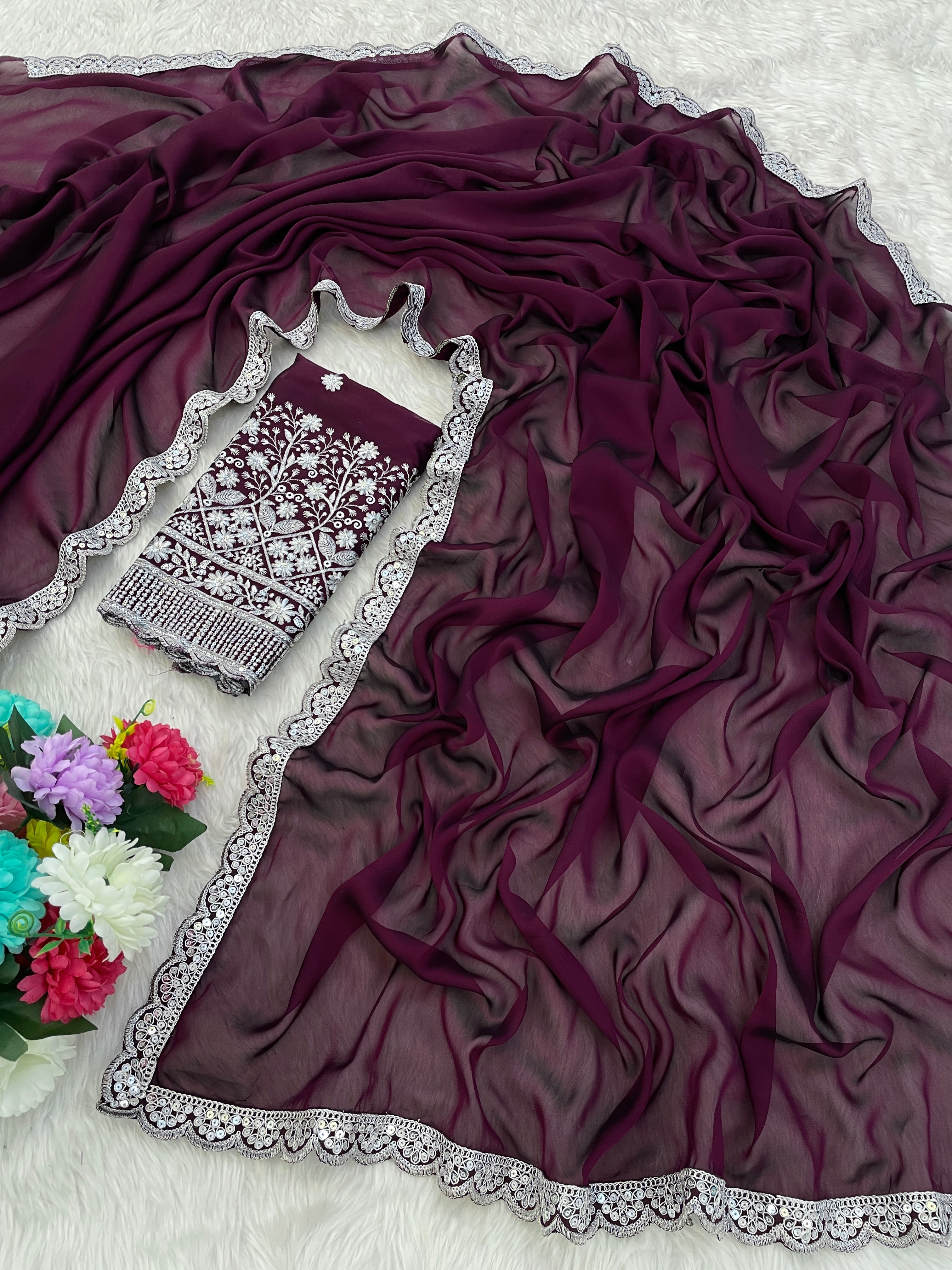 Embroidered to Perfection: A Timeless Fashion Statement in wine colour