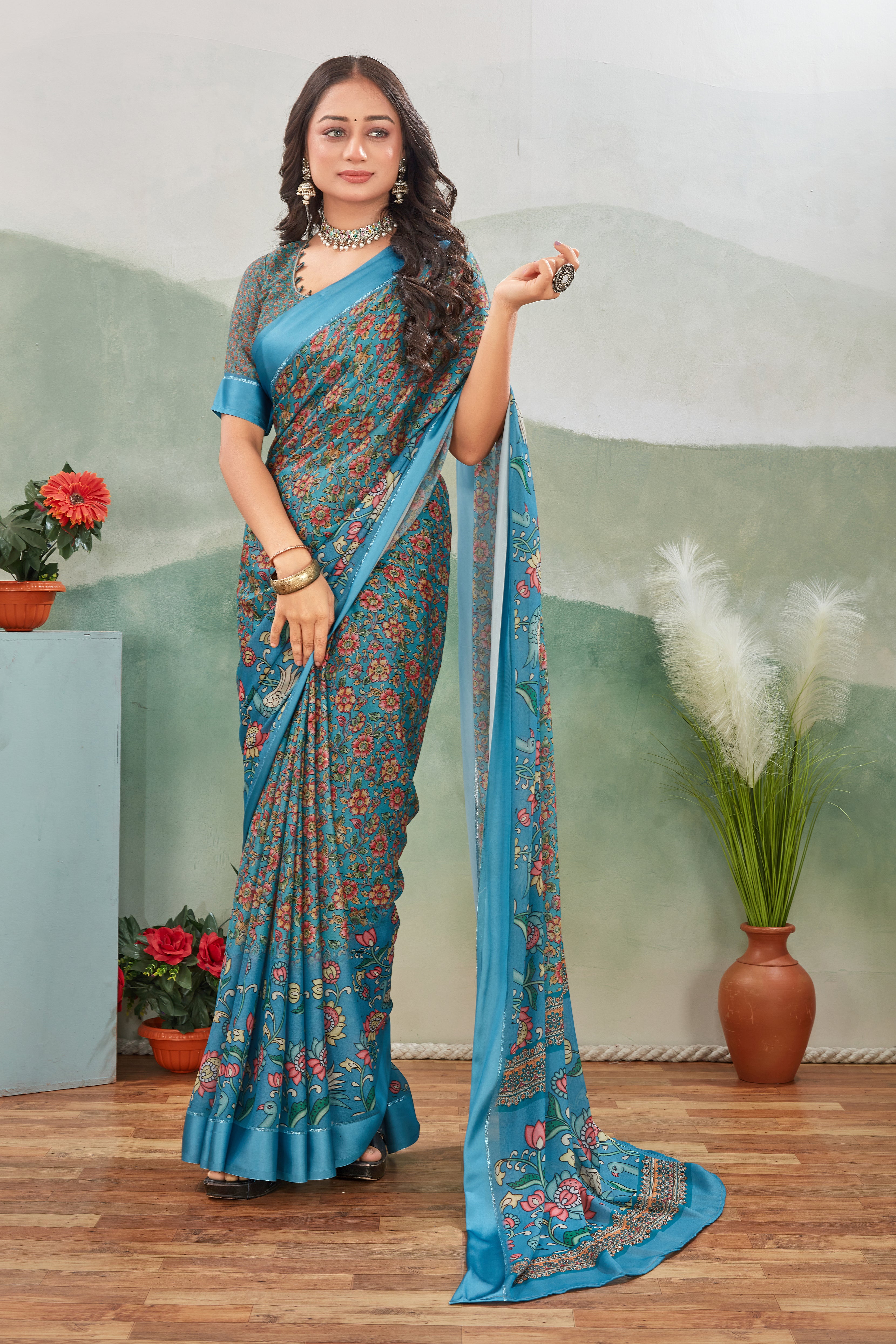 Elegance Redefined: Viscose Satin Border Mysore Silk with Exquisite Kalamkari Prints