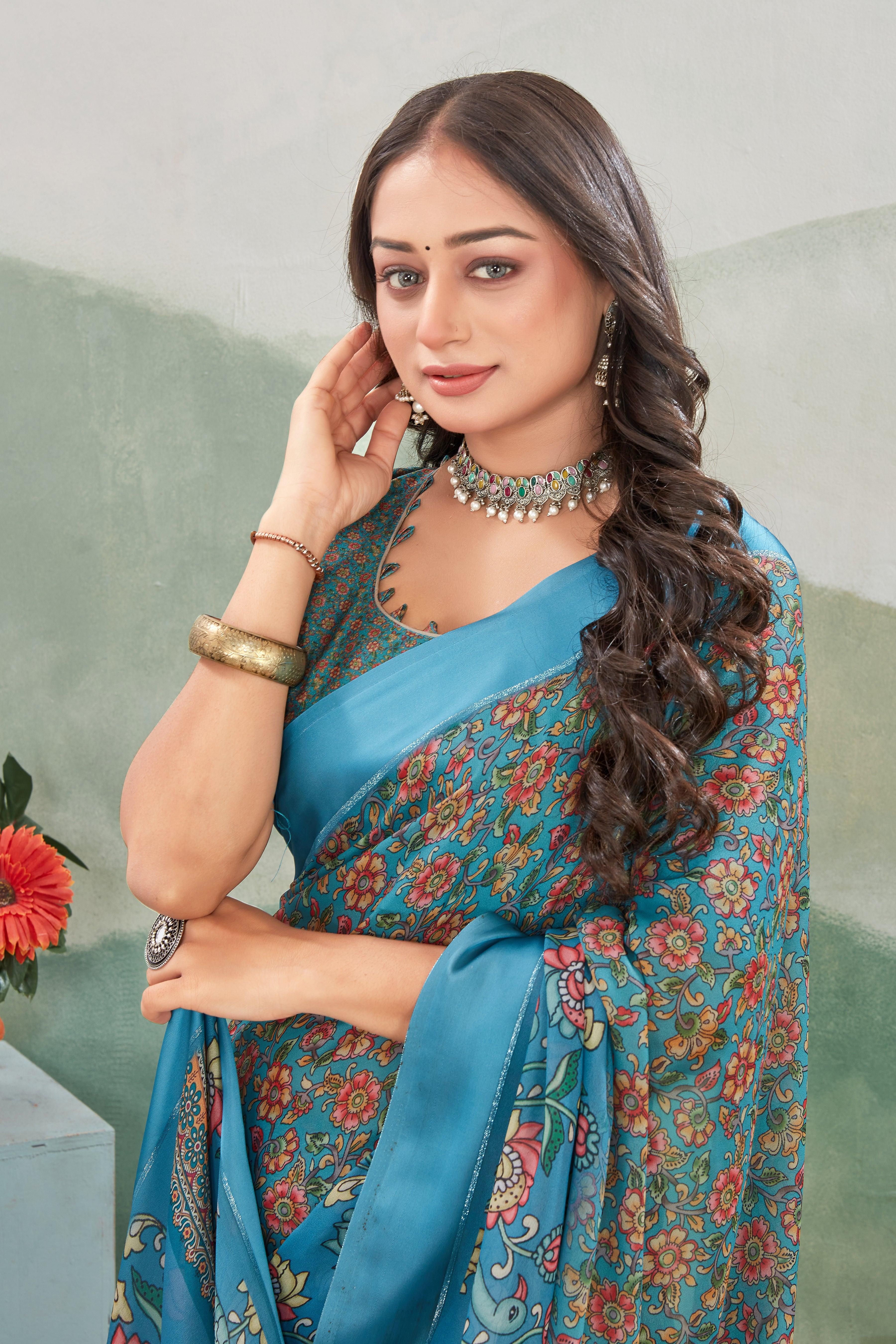 Elegance Redefined: Viscose Satin Border Mysore Silk with Exquisite Kalamkari Prints