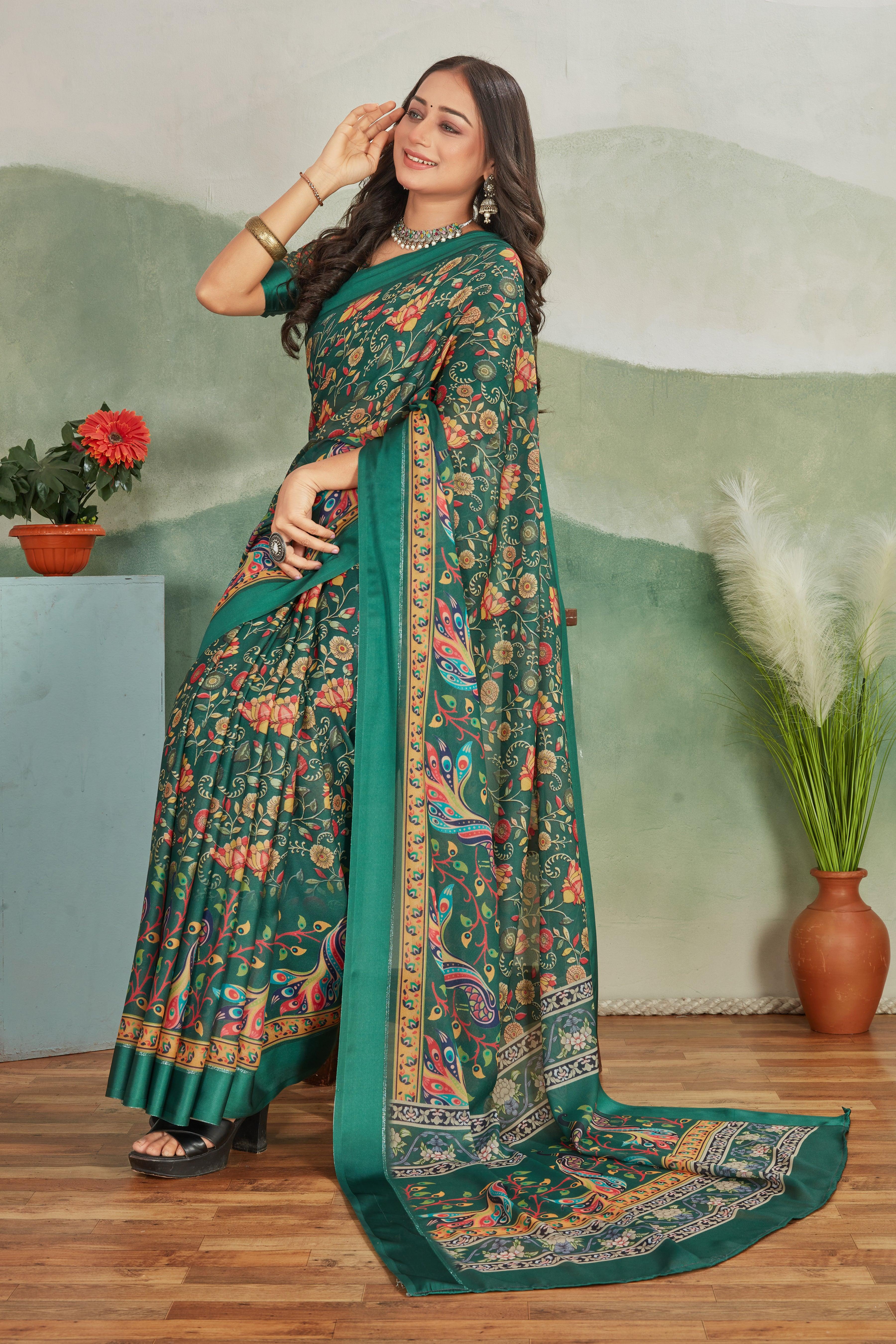Matchless Grace: Soft Crepe Silk with Kalamkari Art and Matching Blouse