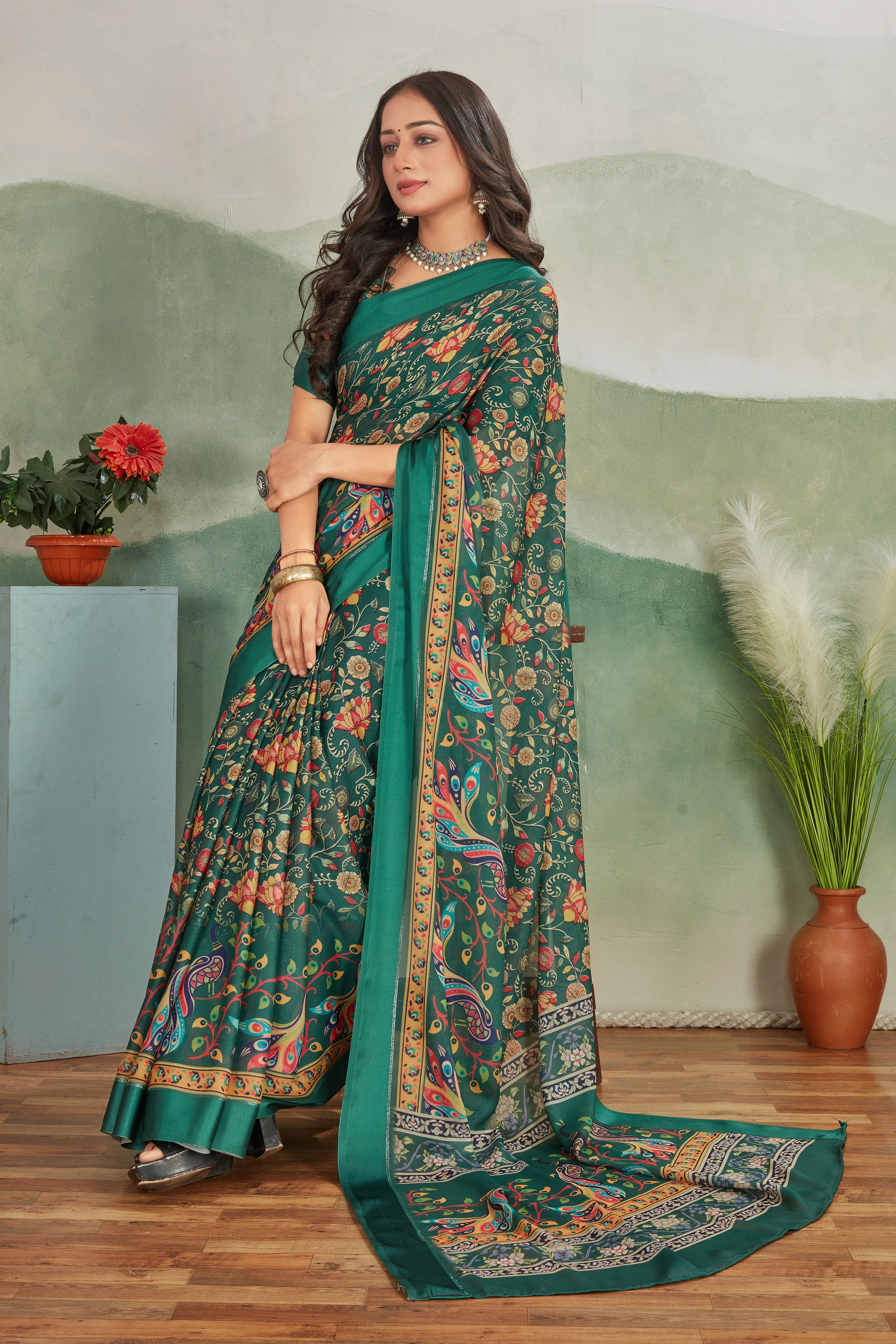 Matchless Grace: Soft Crepe Silk with Kalamkari Art and Matching Blouse