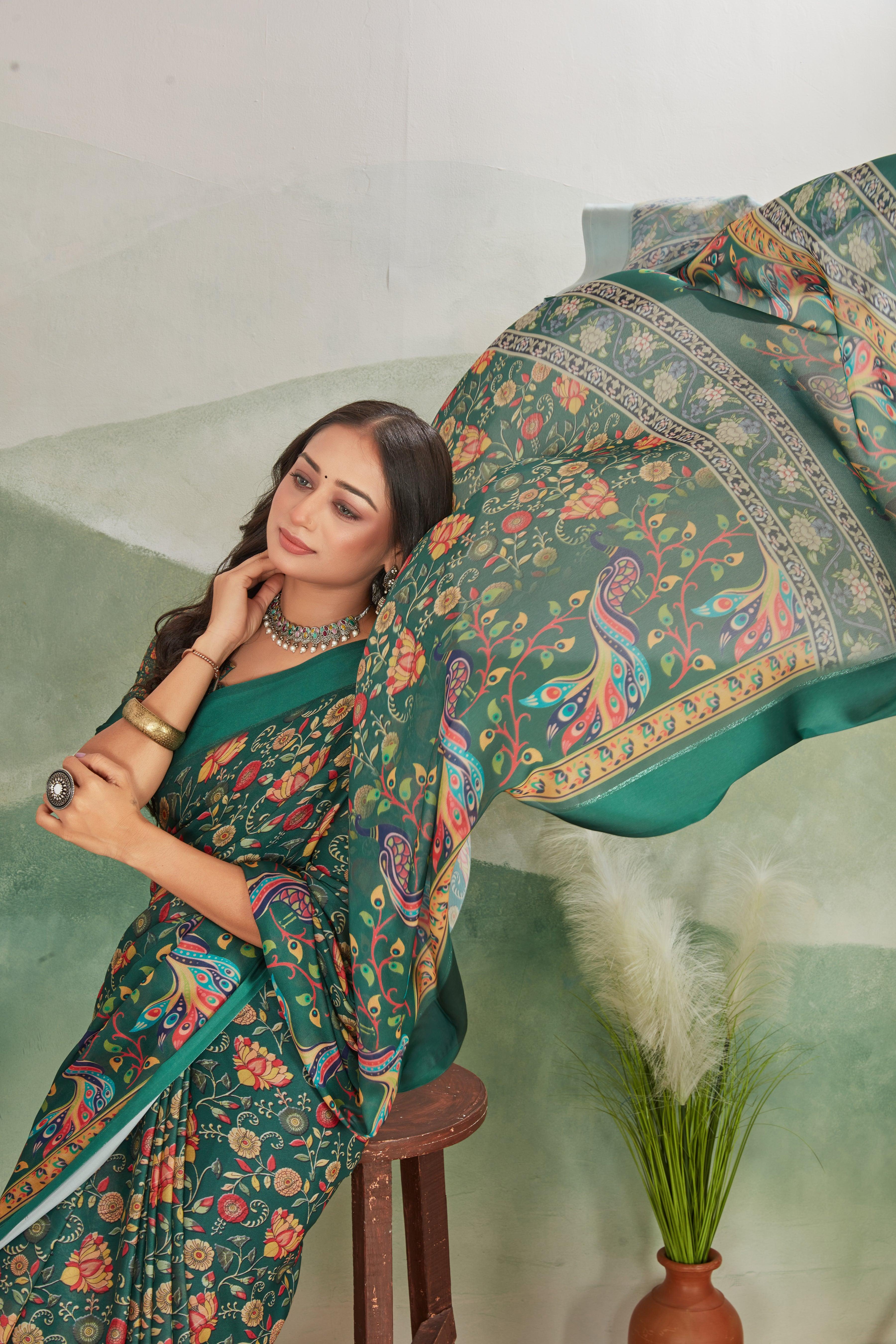 Matchless Grace: Soft Crepe Silk with Kalamkari Art and Matching Blouse