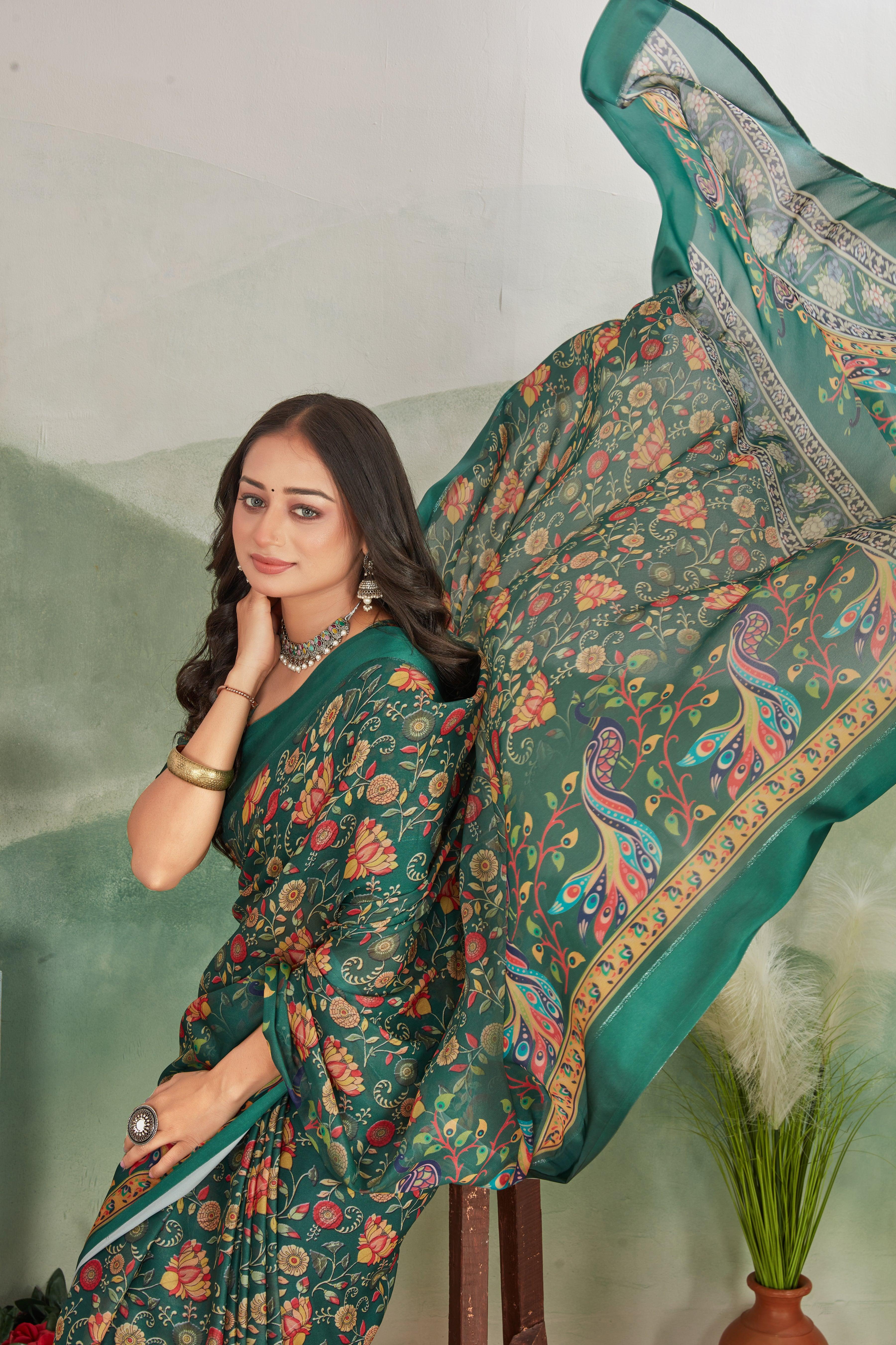 Matchless Grace: Soft Crepe Silk with Kalamkari Art and Matching Blouse