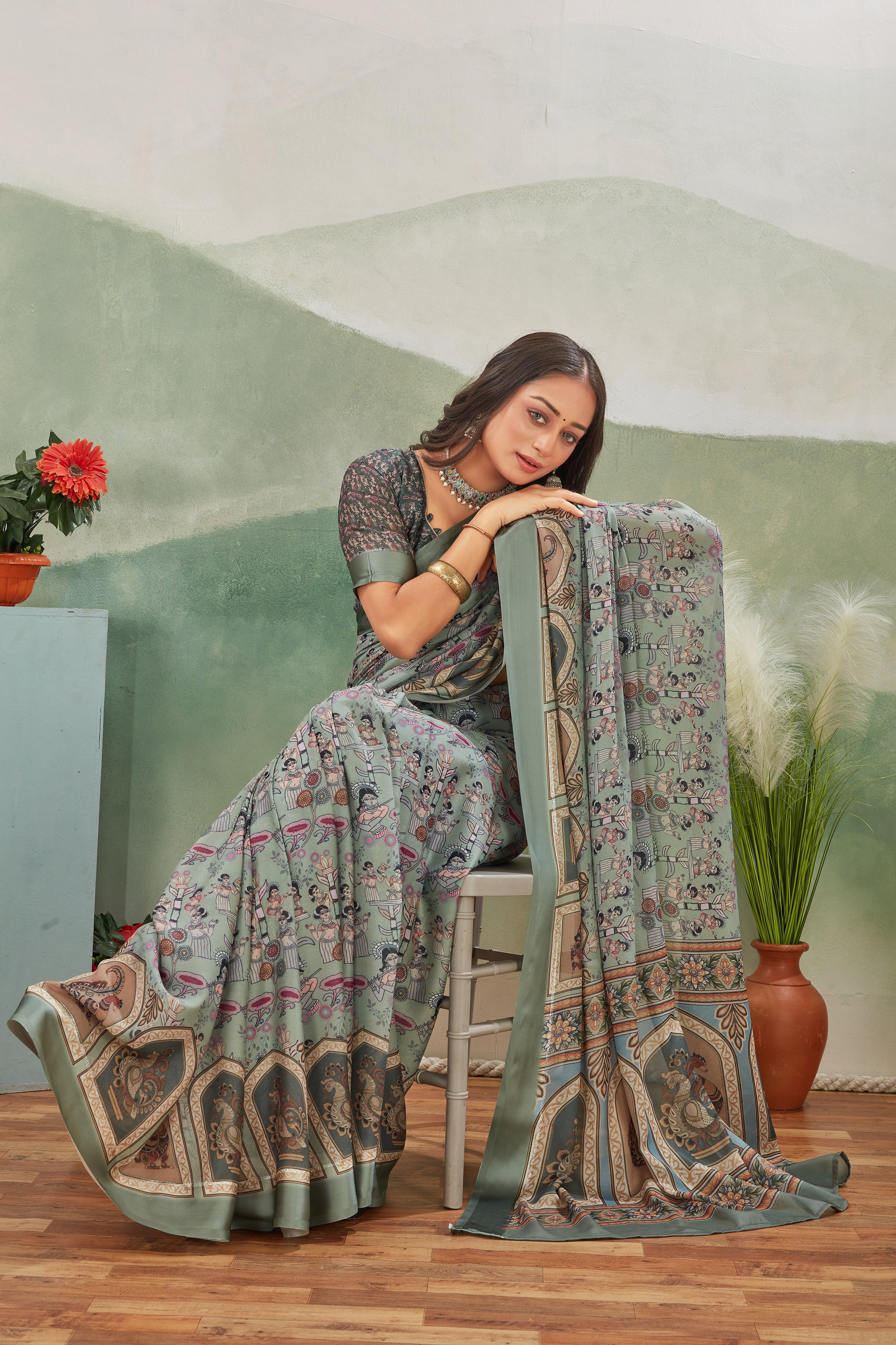 Perfect Harmony: Soft Crepe Silk with Elegant Kalamkari Art
