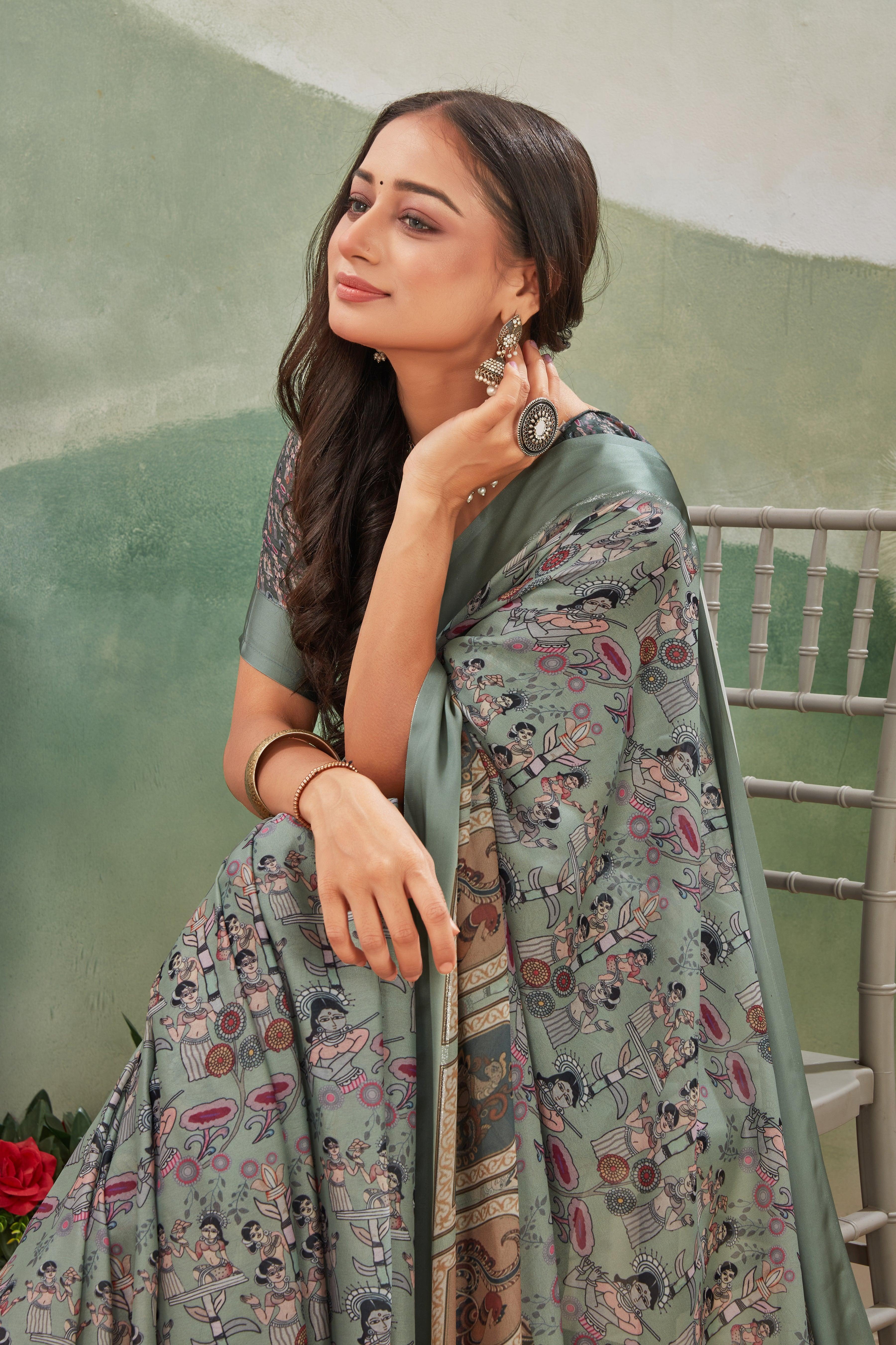 Perfect Harmony: Soft Crepe Silk with Elegant Kalamkari Art