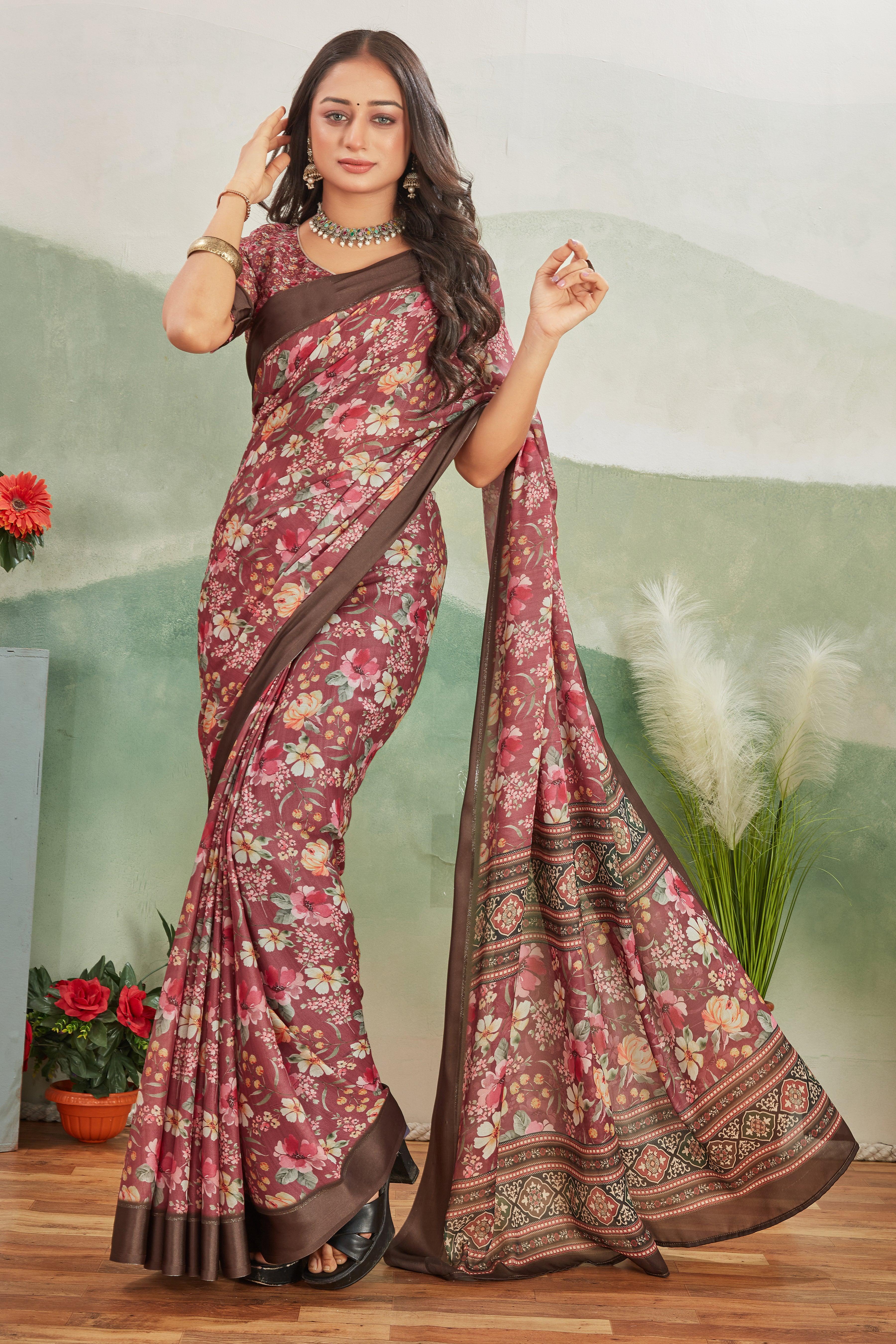 Radiate Royalty: Viscose Satin Borders on Crepe Silk with Pallu Designs