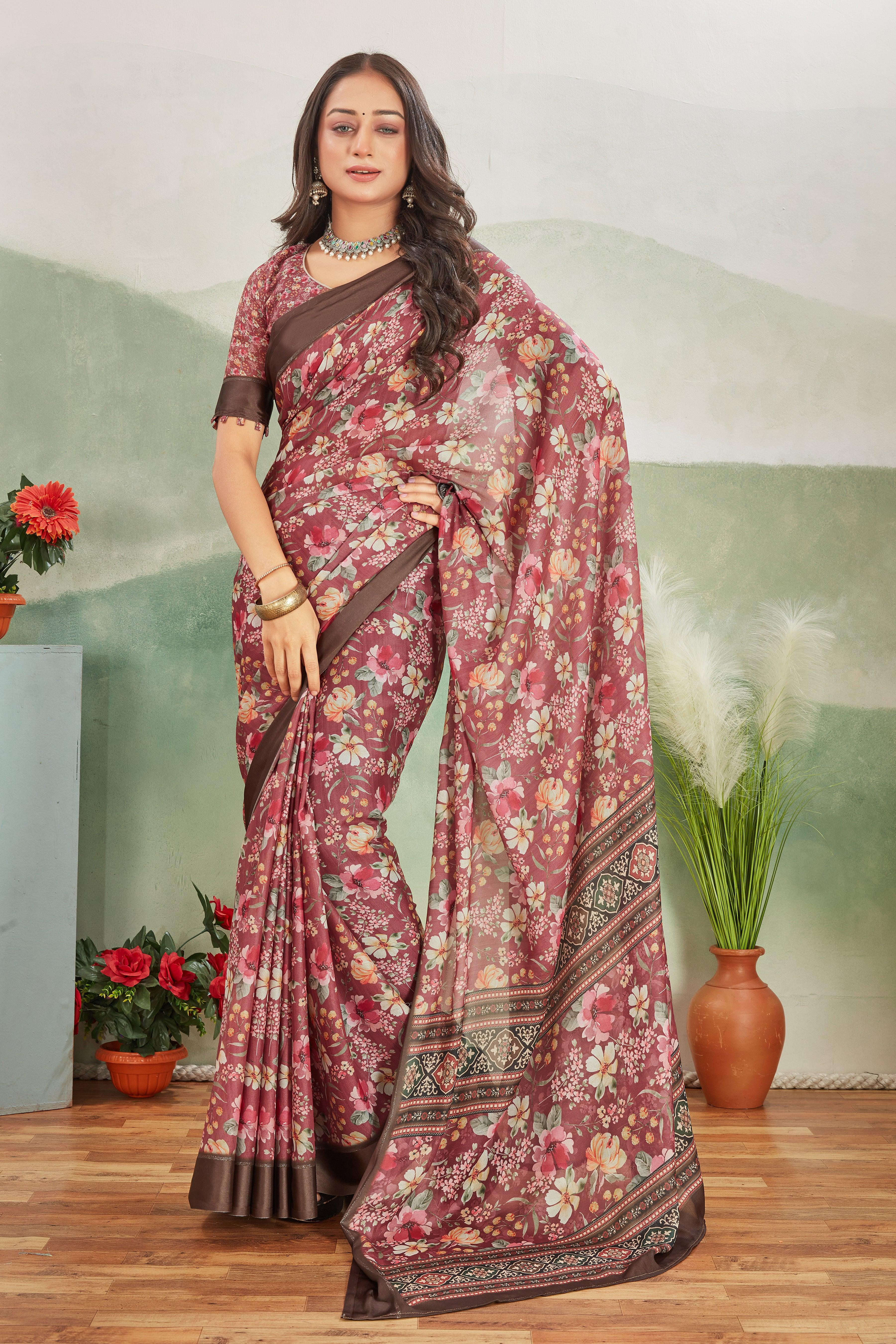 Radiate Royalty: Viscose Satin Borders on Crepe Silk with Pallu Designs