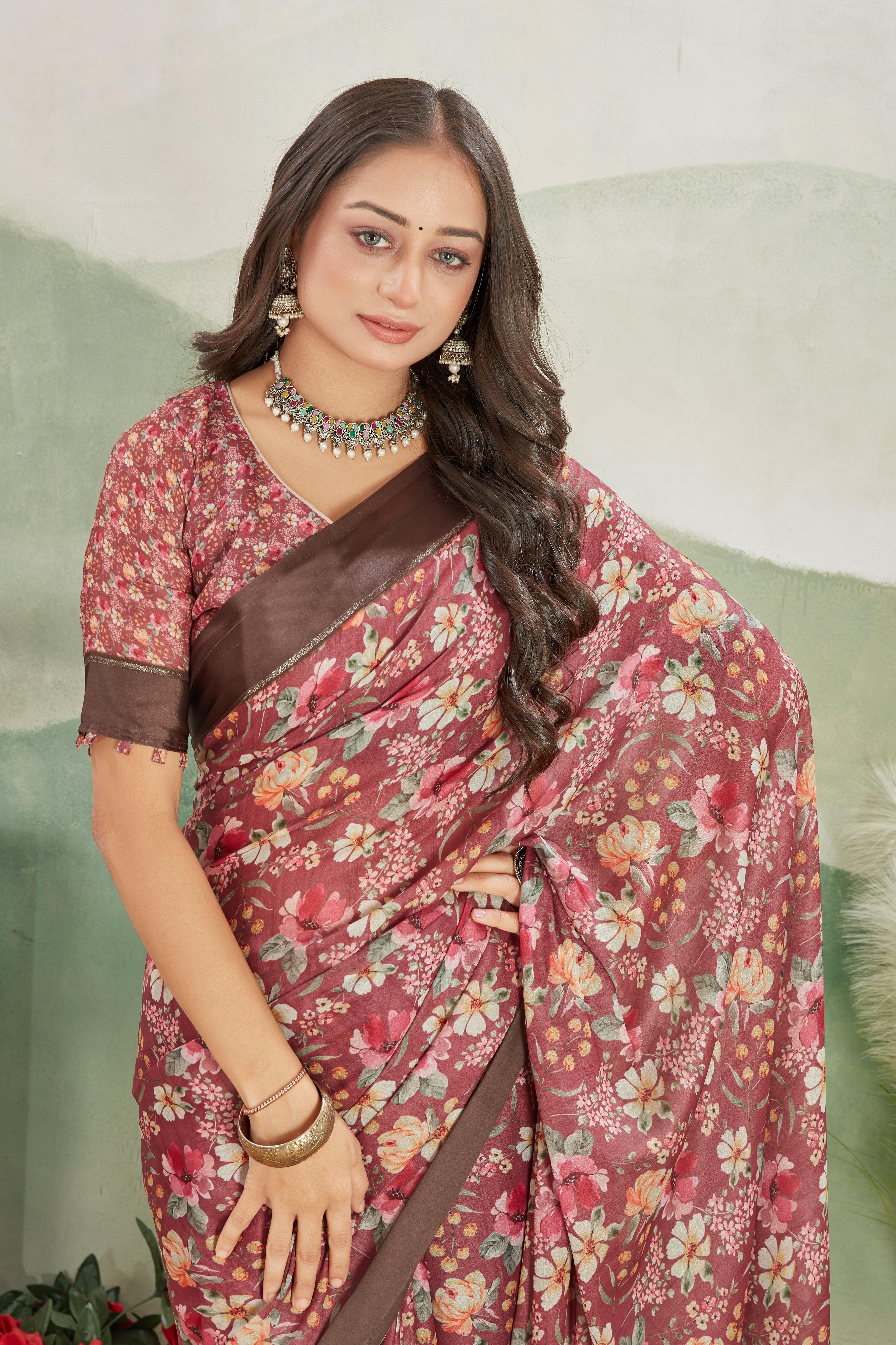 Radiate Royalty: Viscose Satin Borders on Crepe Silk with Pallu Designs