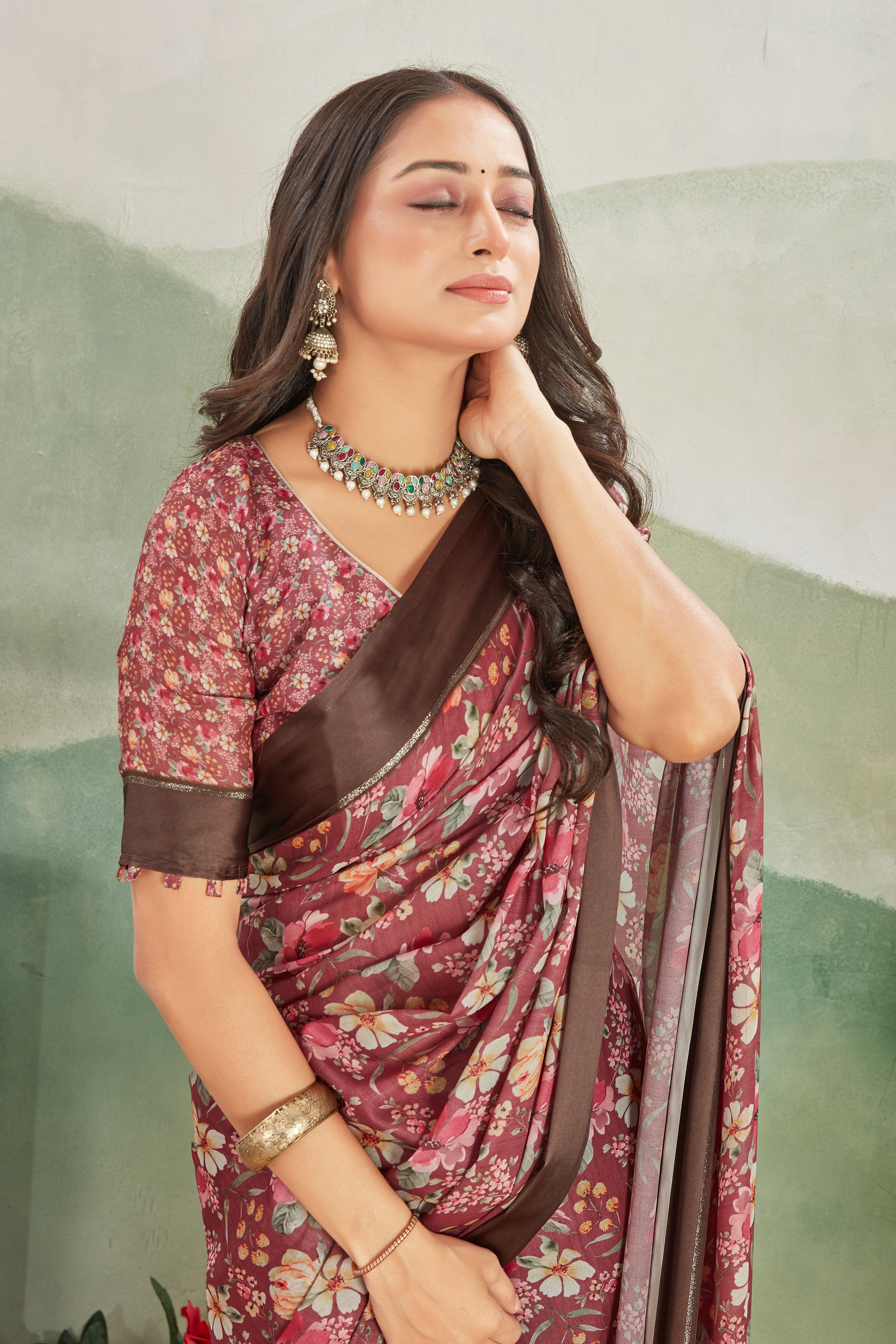 Radiate Royalty: Viscose Satin Borders on Crepe Silk with Pallu Designs