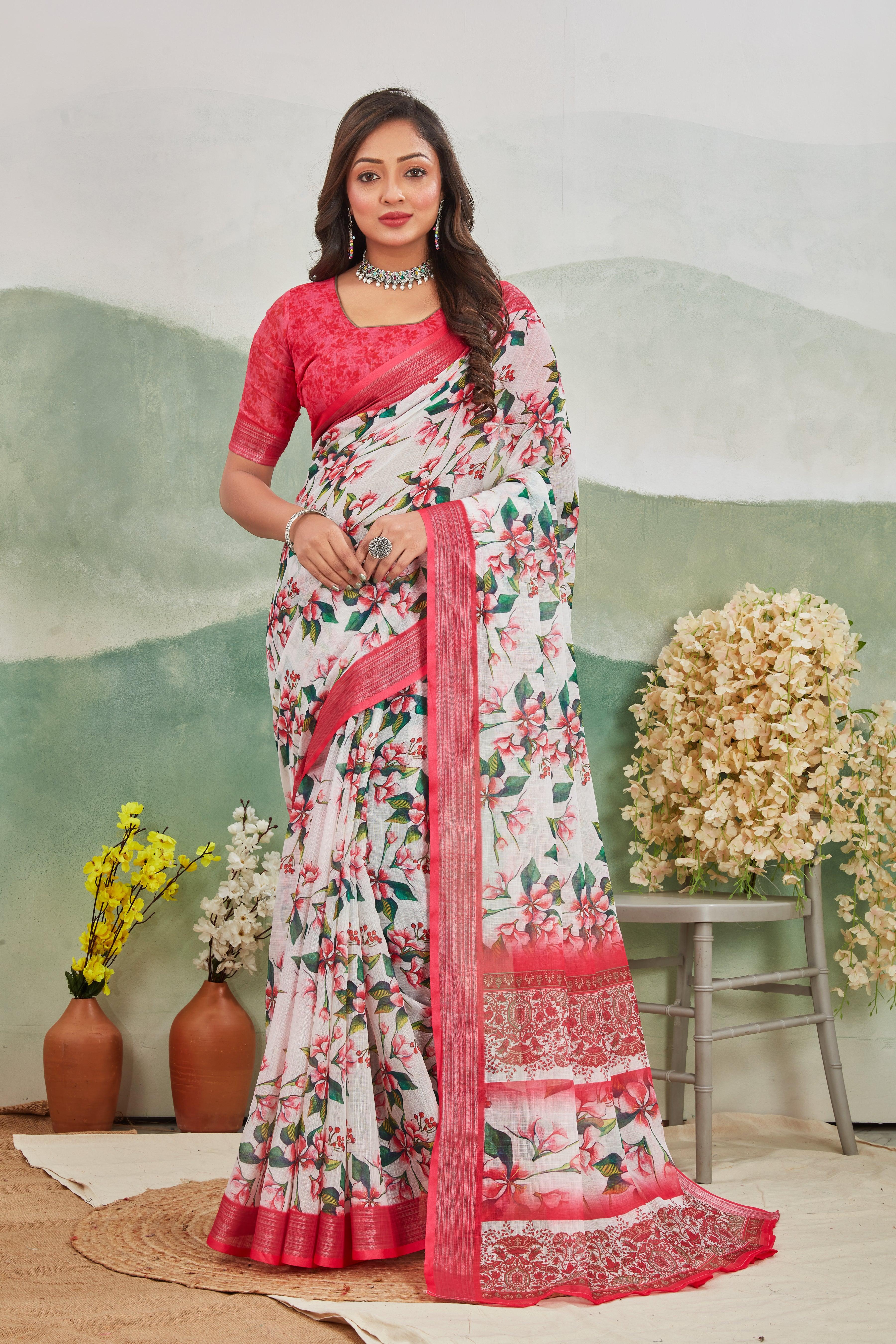 Pastel Perfection: Pure Linen Saree for All Occasions