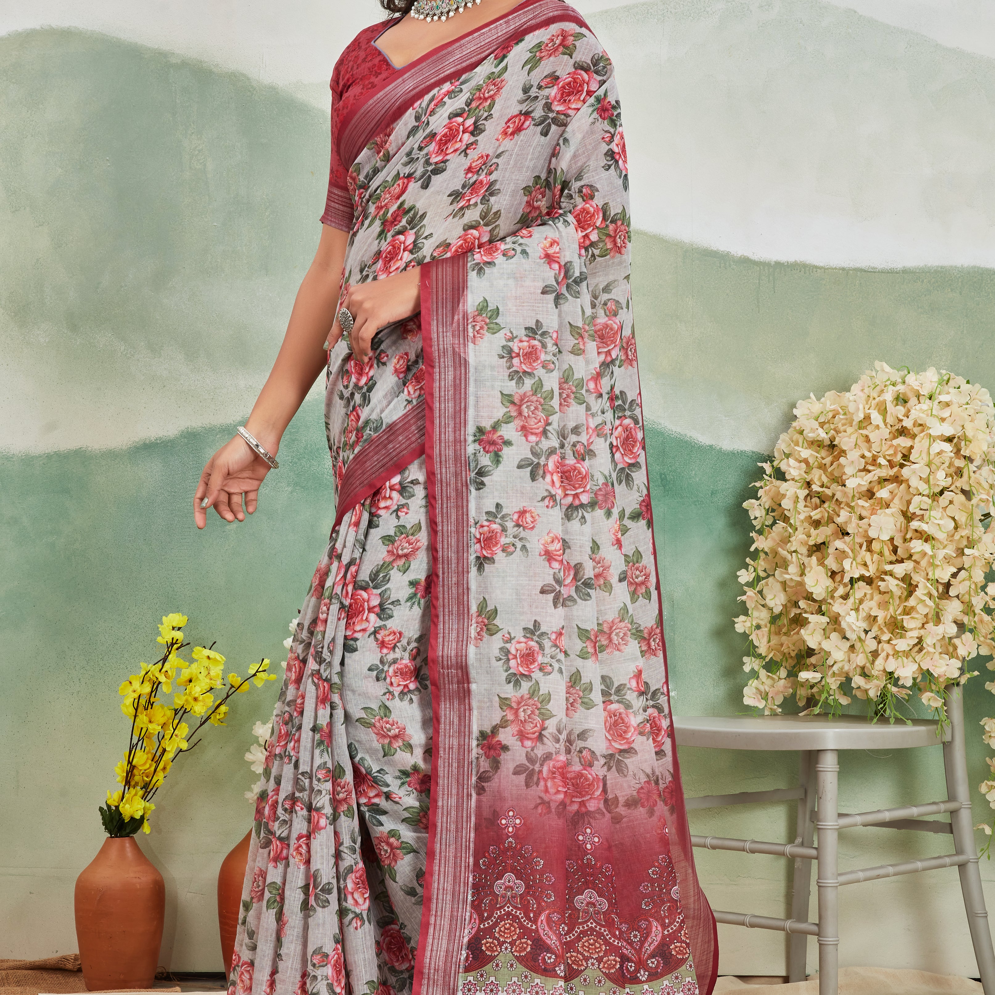 Pure Linen Saree For Every Occasion in Red