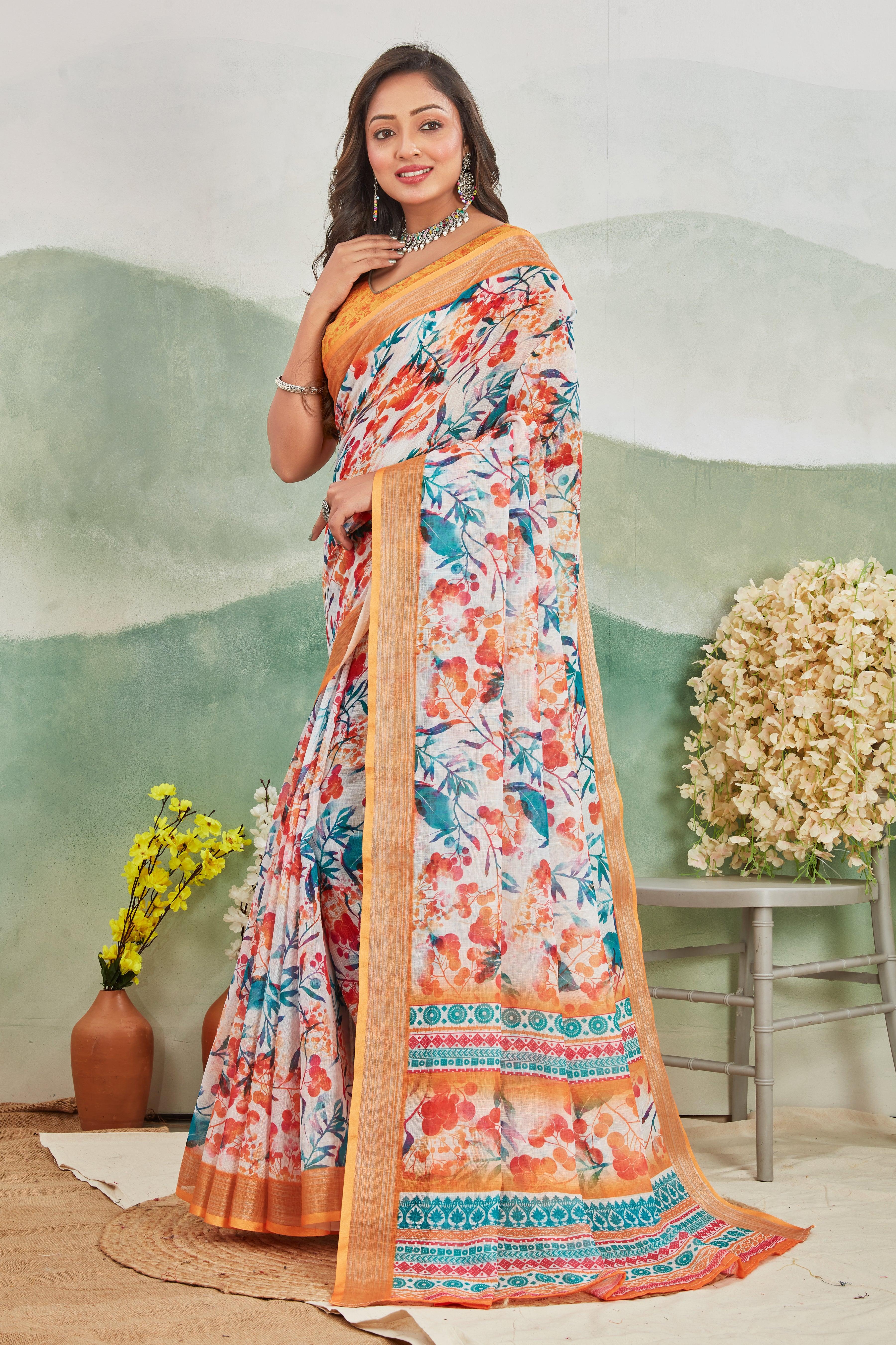 Pure Linen Saree For Every Occasion in Yellow