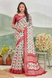 Blush Bloom: Effortless Linen Saree in Pink
