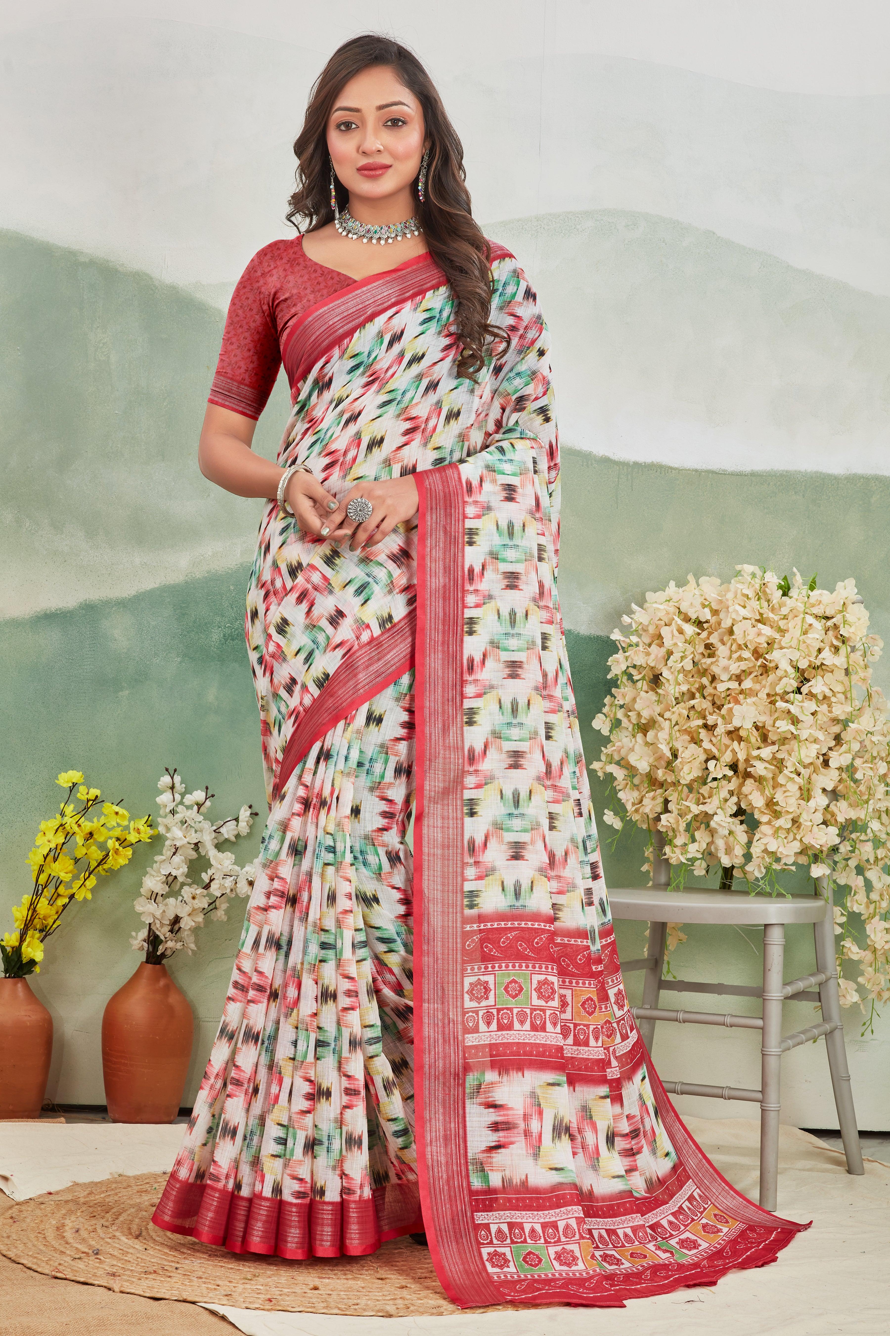 Blush Bloom: Effortless Linen Saree in Pink