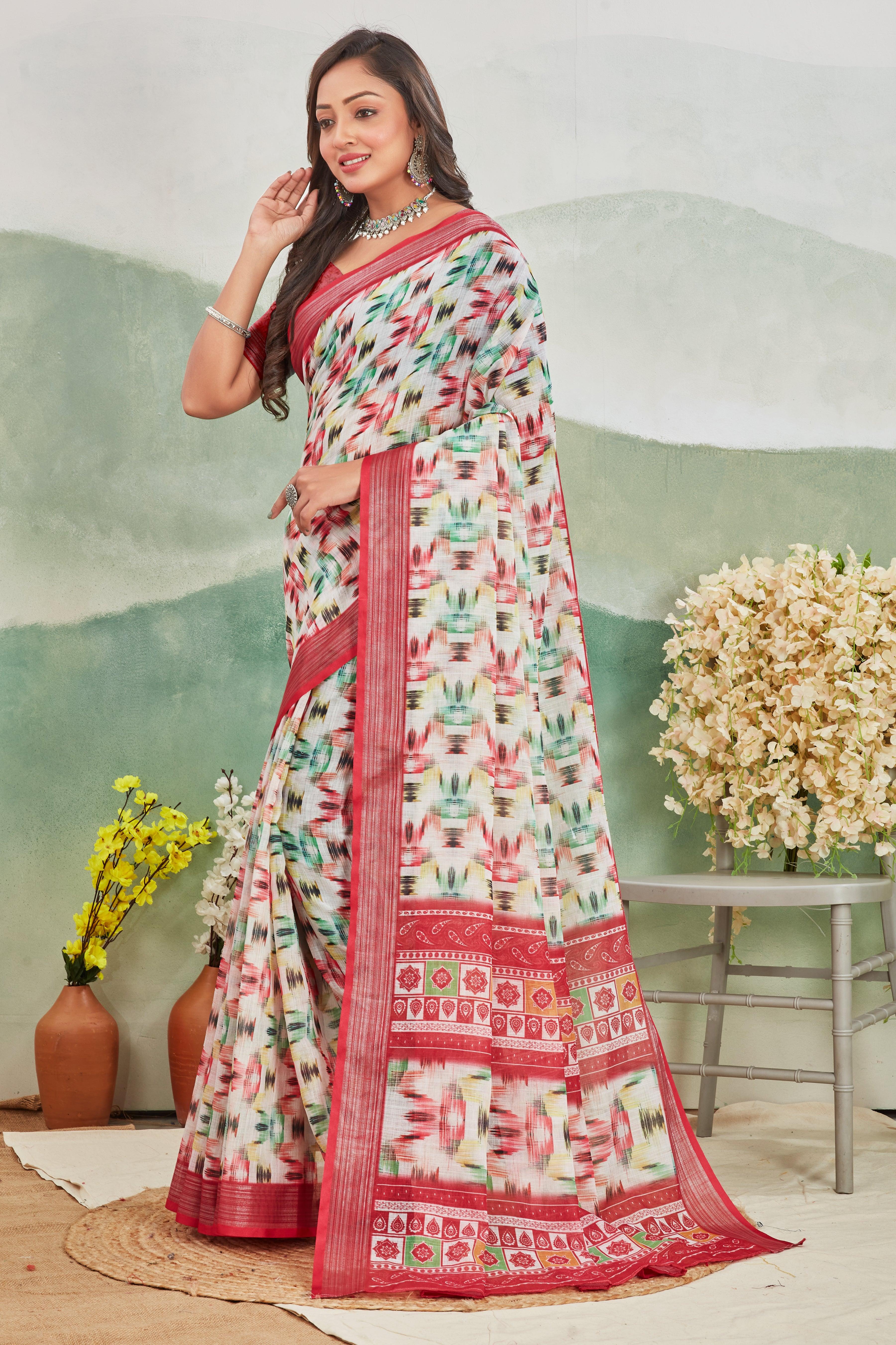 Blush Bloom: Effortless Linen Saree in Pink