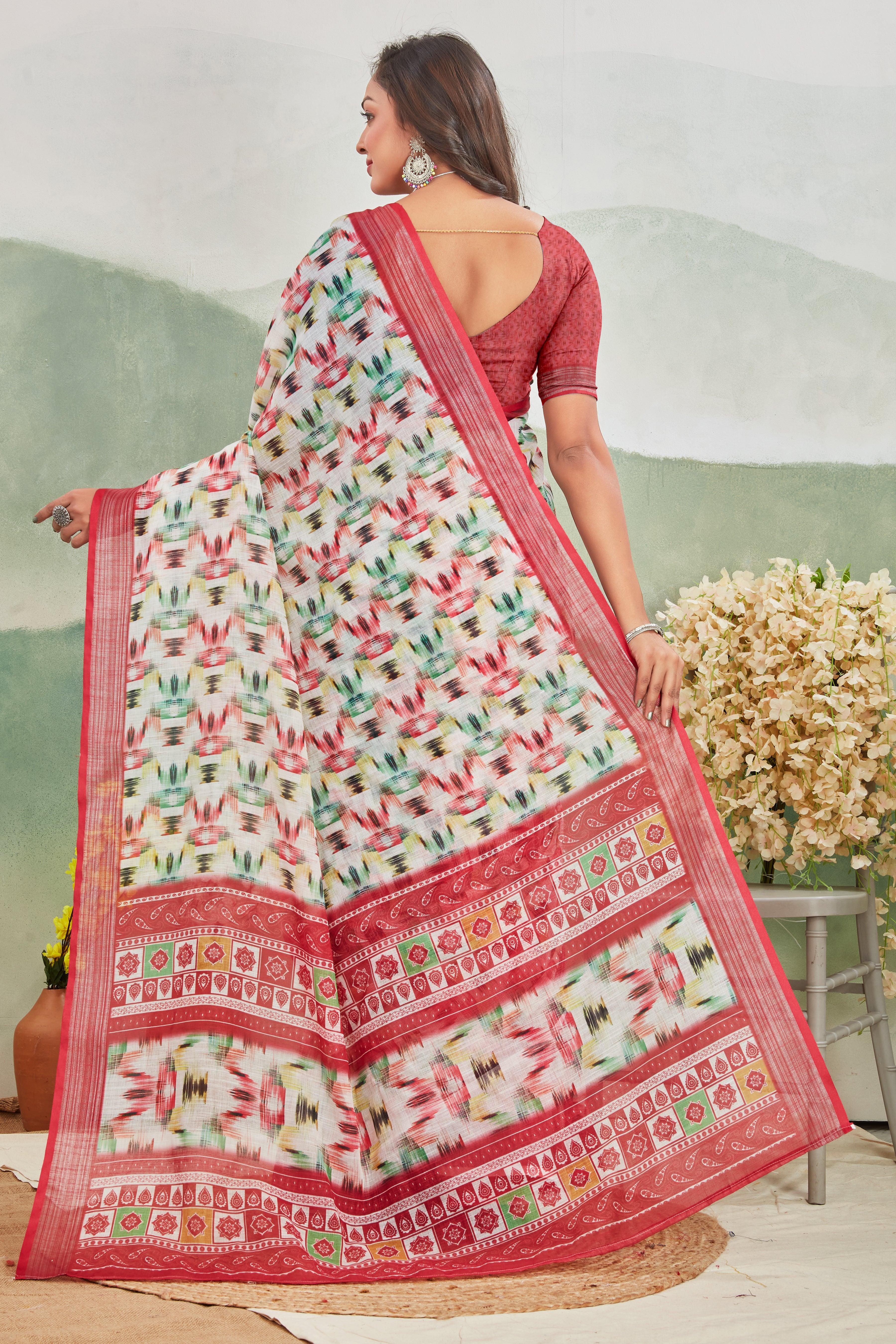 Blush Bloom: Effortless Linen Saree in Pink