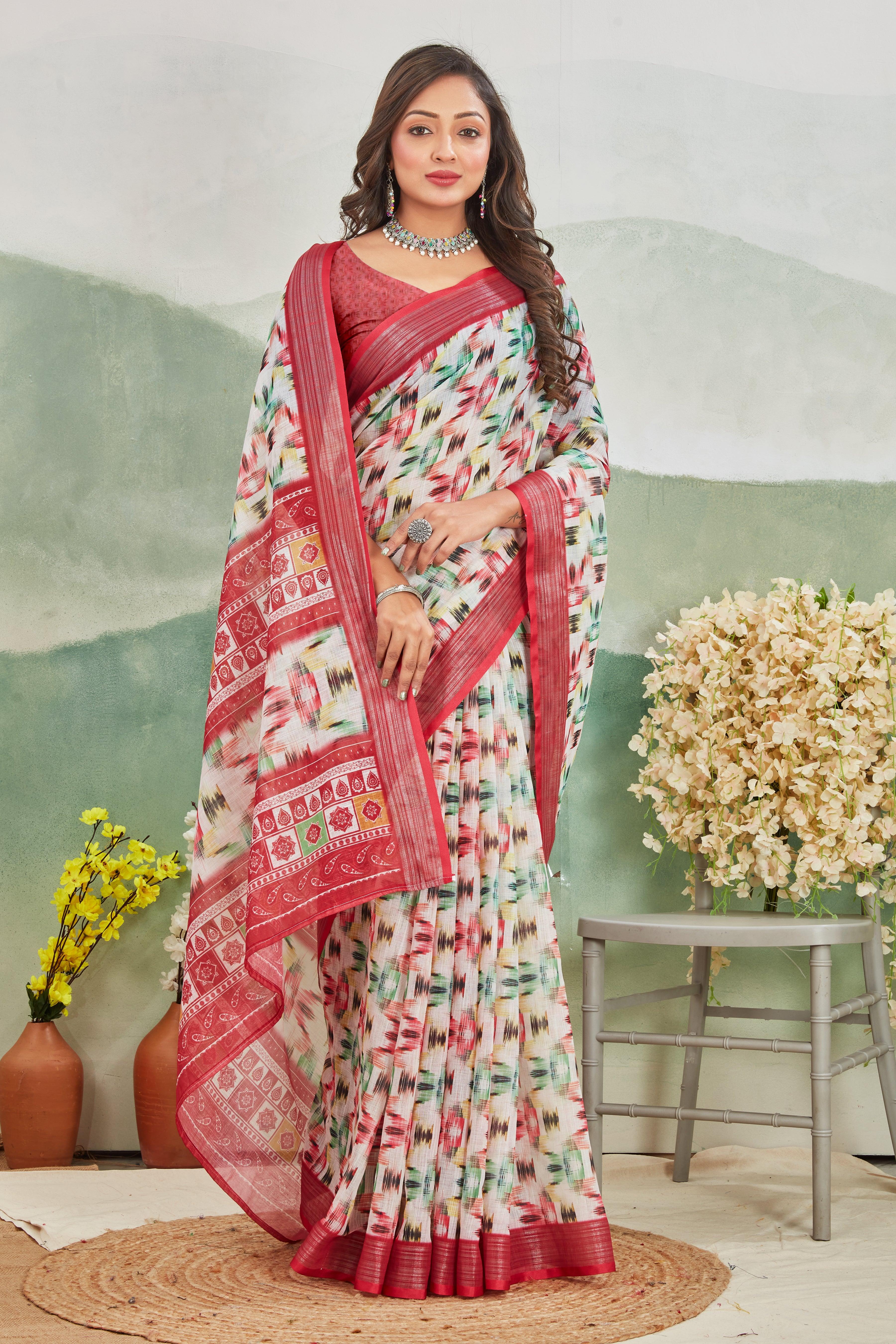 Blush Bloom: Effortless Linen Saree in Pink