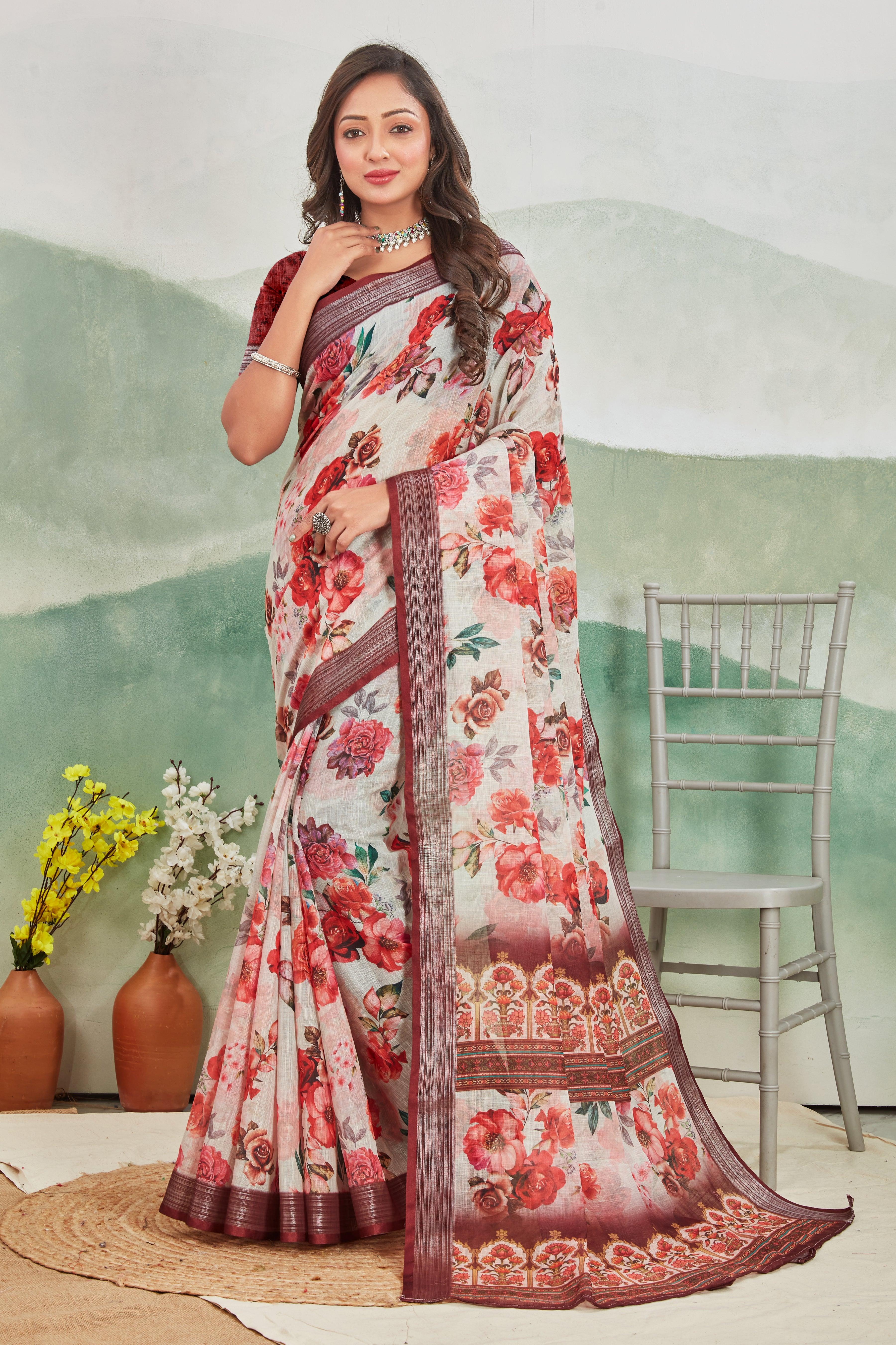 Pure Linen Saree For Every Occasion in Brown