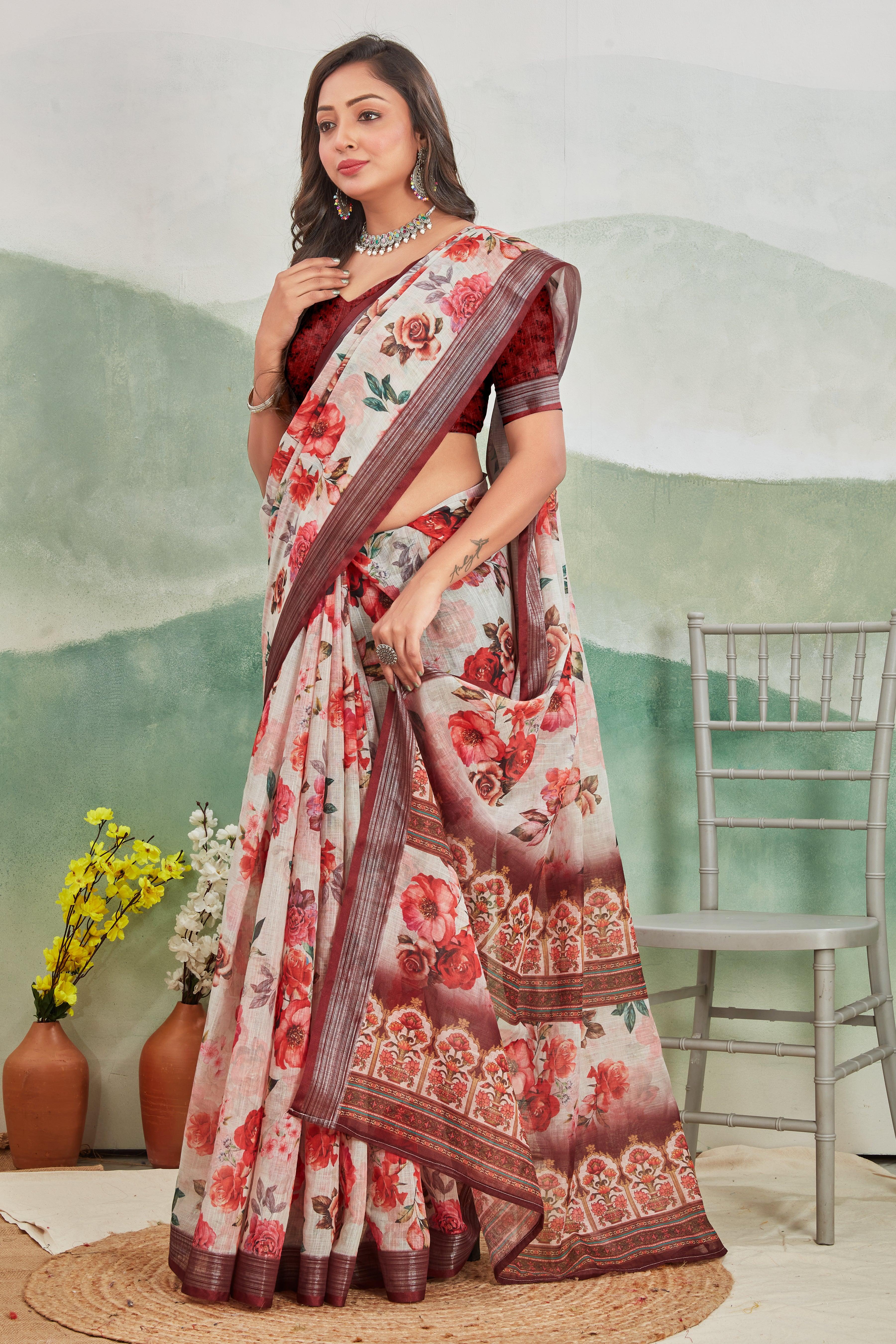 Pure Linen Saree For Every Occasion in Brown