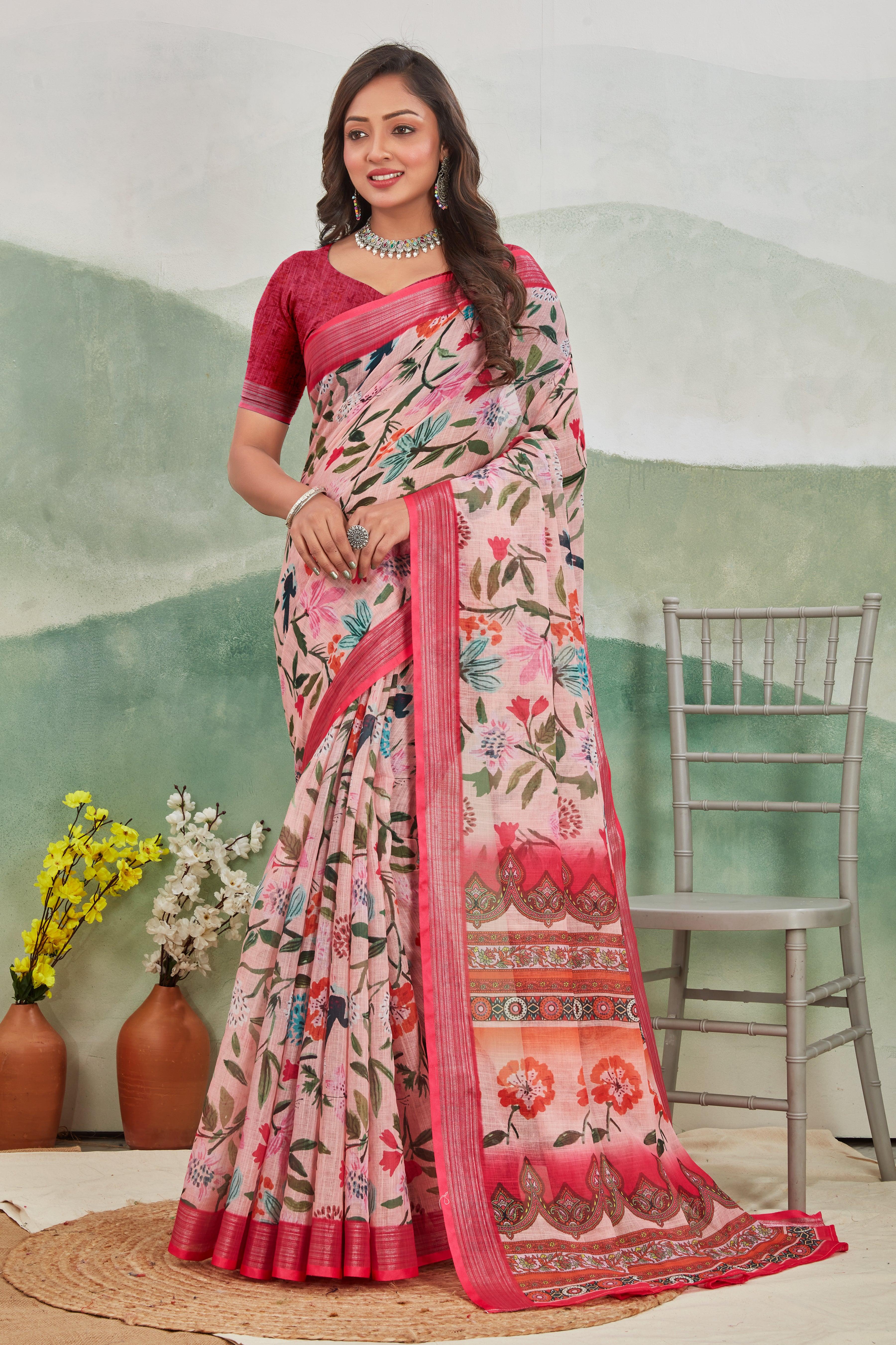 Grace in Every Thread: Versatile Pink Linen Saree