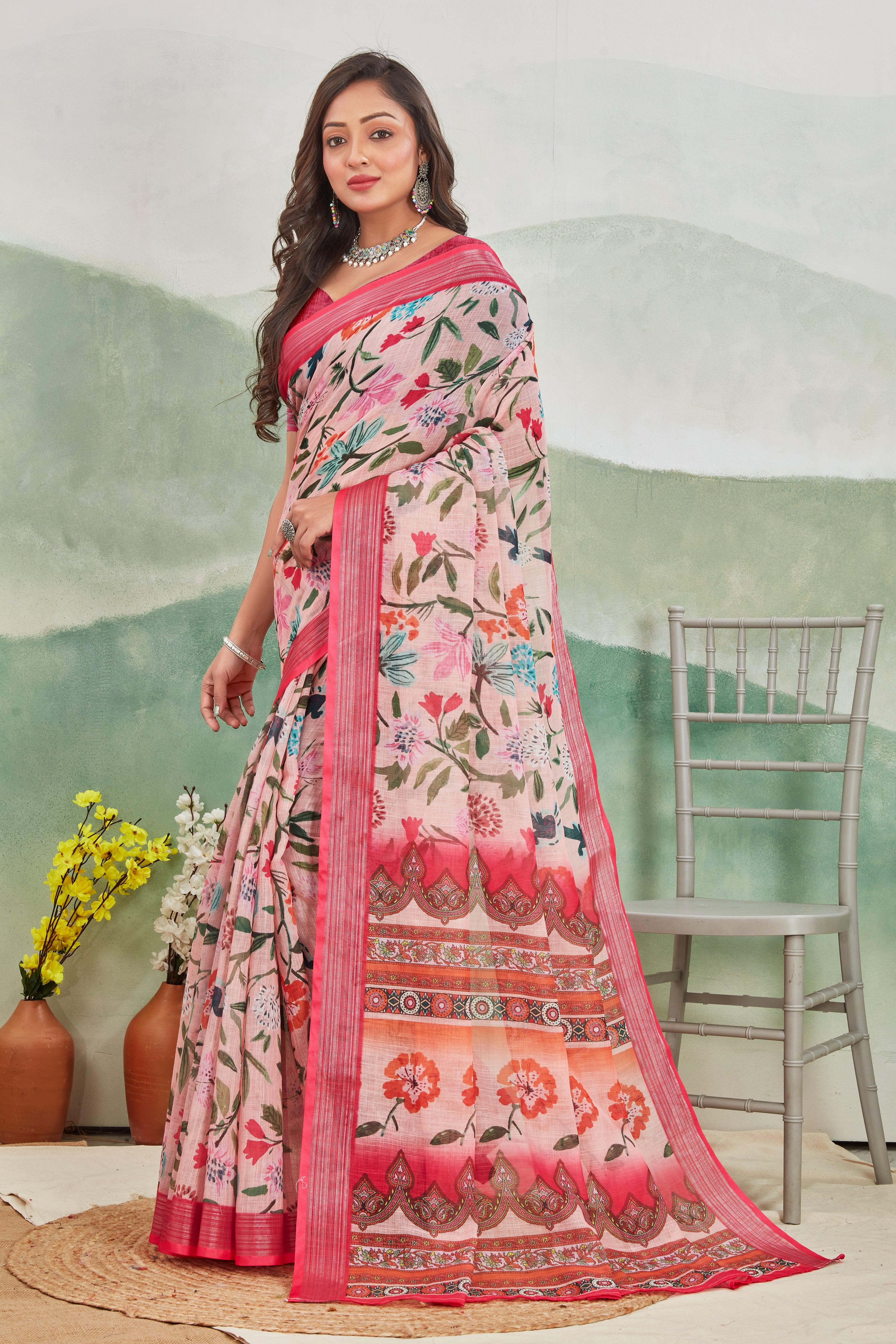 Grace in Every Thread: Versatile Pink Linen Saree