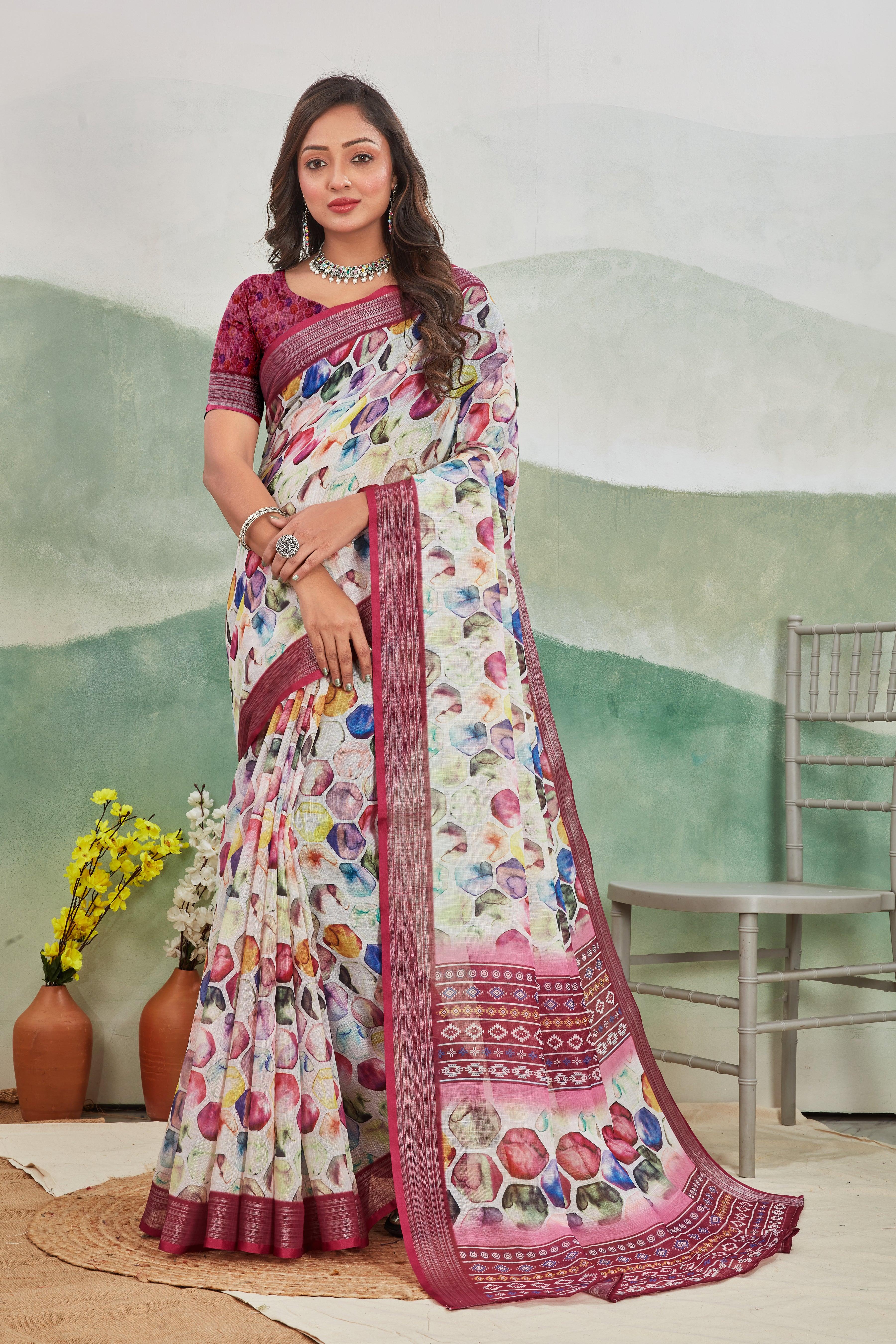 Royal Wine: Pure Linen Saree for Every Occasion