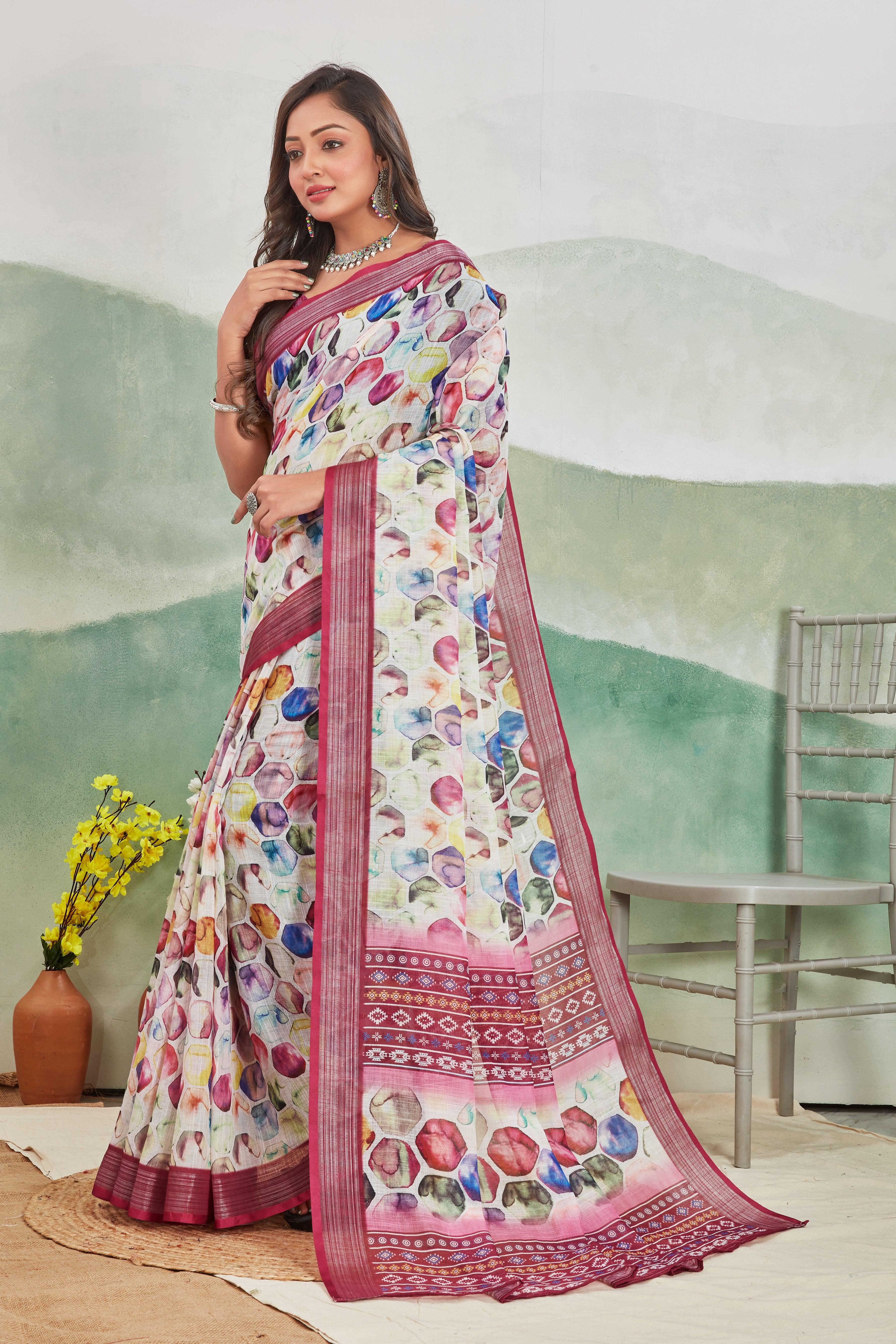 Royal Wine: Pure Linen Saree for Every Occasion