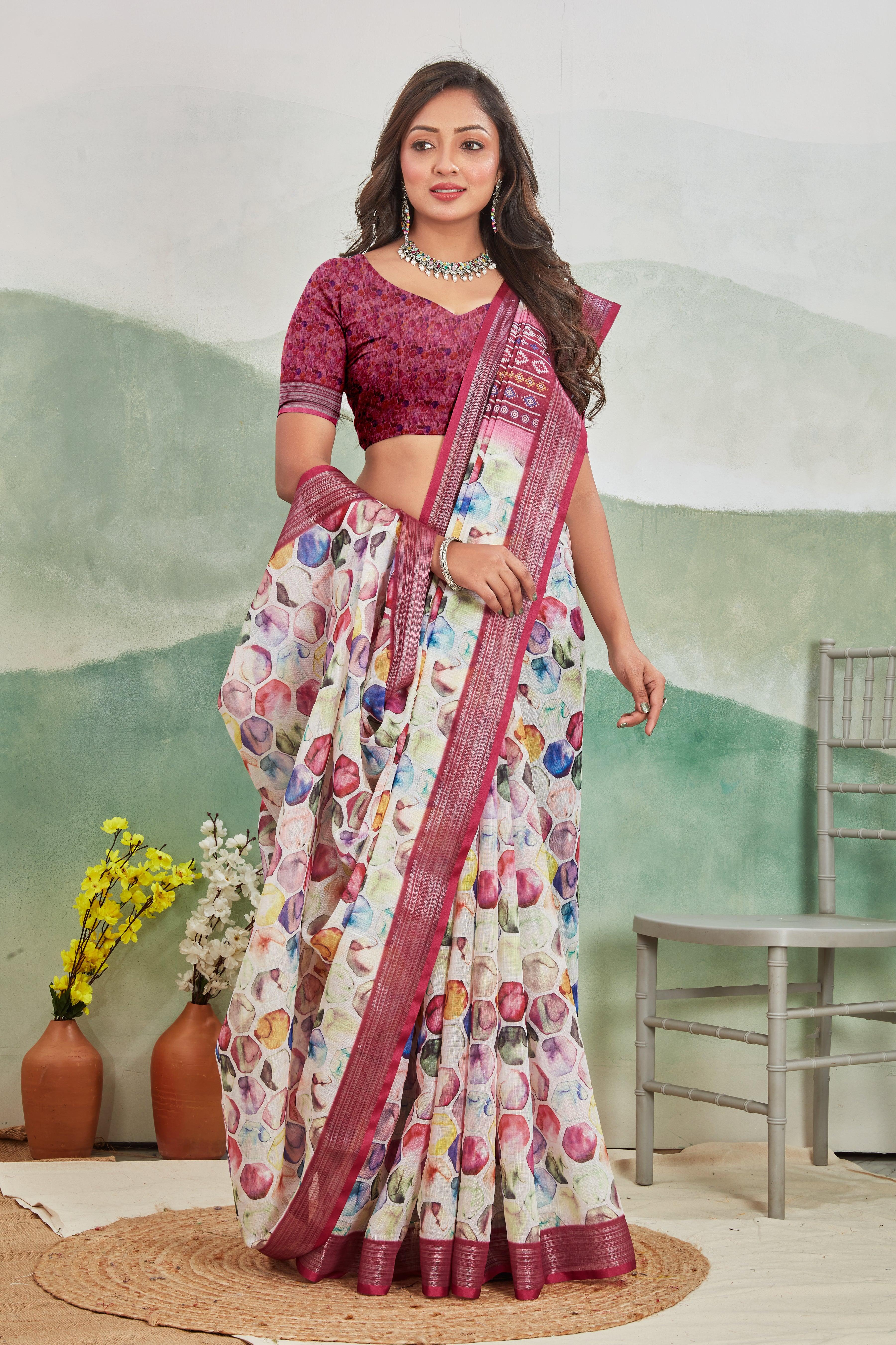 Royal Wine: Pure Linen Saree for Every Occasion