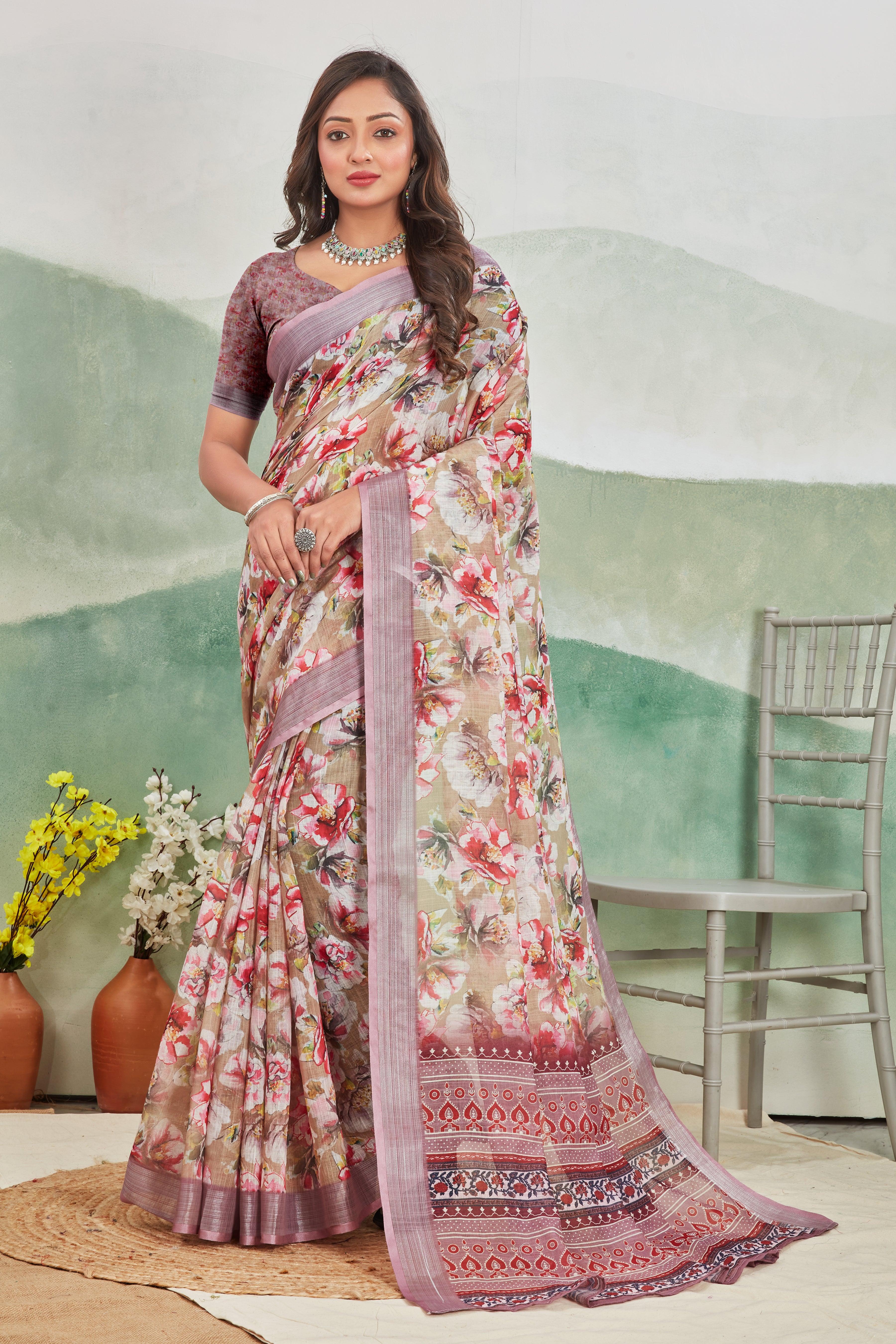 Pure Linen Saree For Every Occasion in Lavender