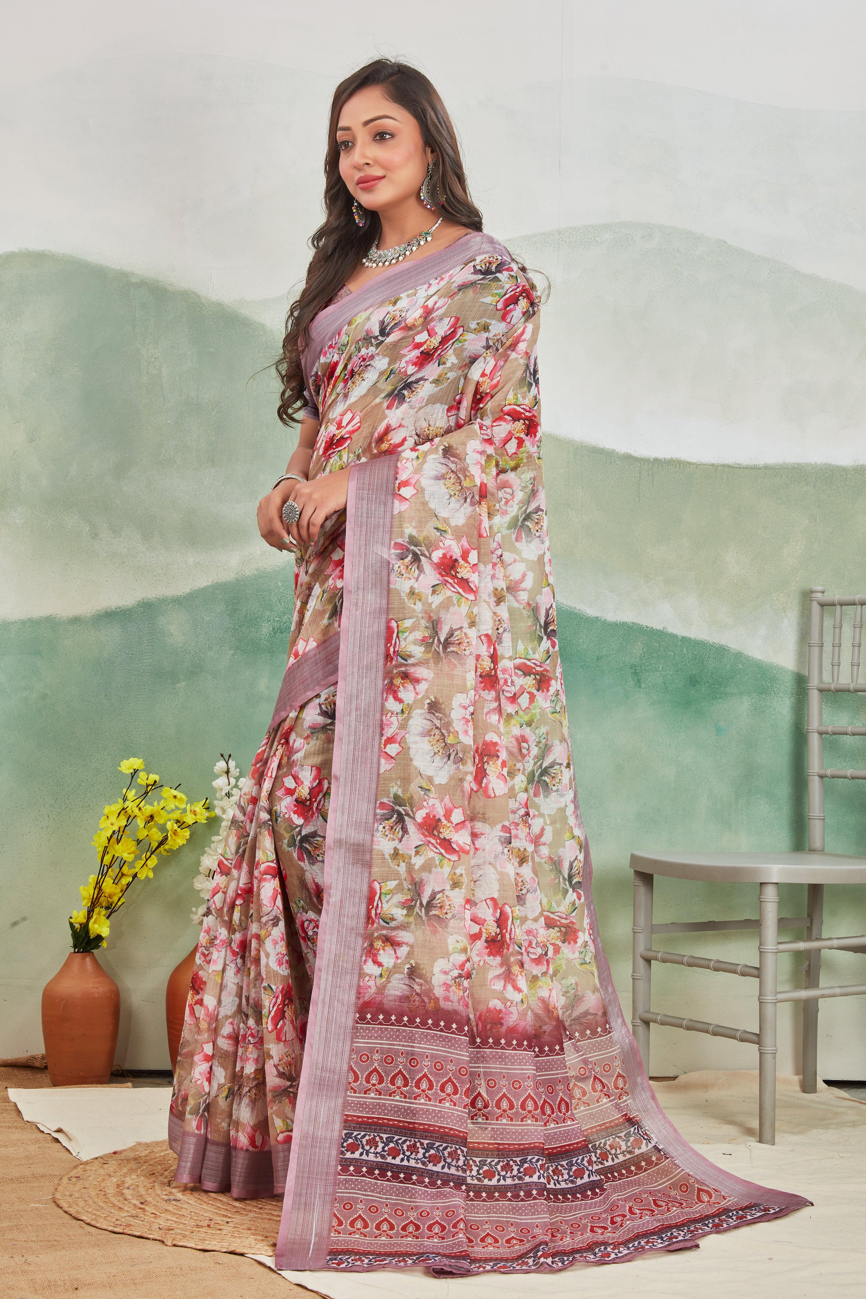Pure Linen Saree For Every Occasion in Lavender