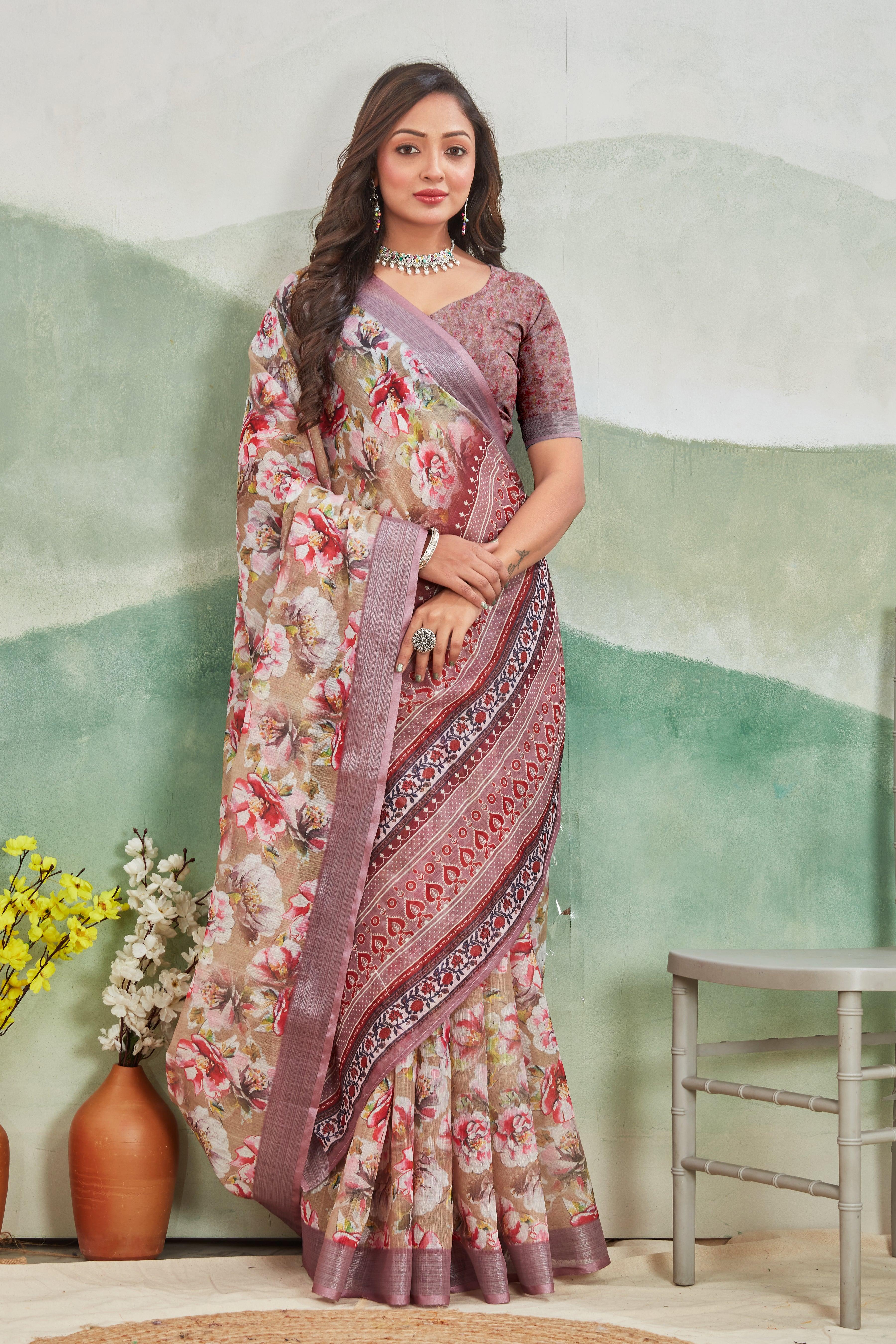 Pure Linen Saree For Every Occasion in Lavender