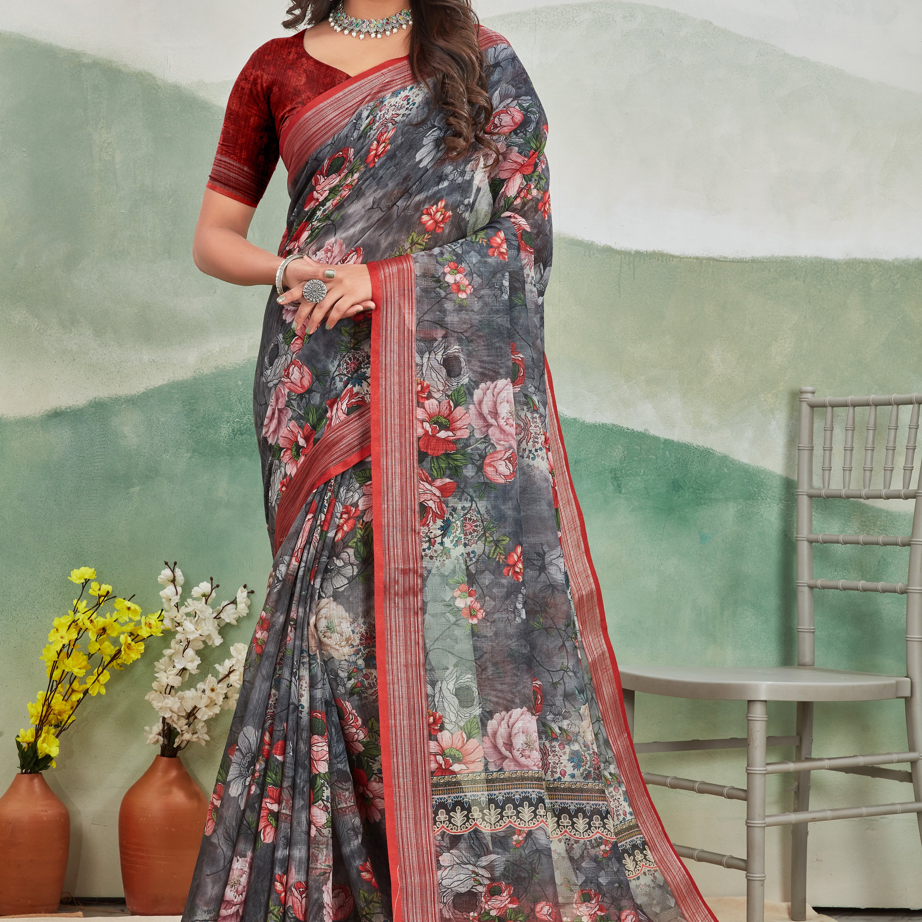 Pure Linen Saree For Every Occasion in Maroon