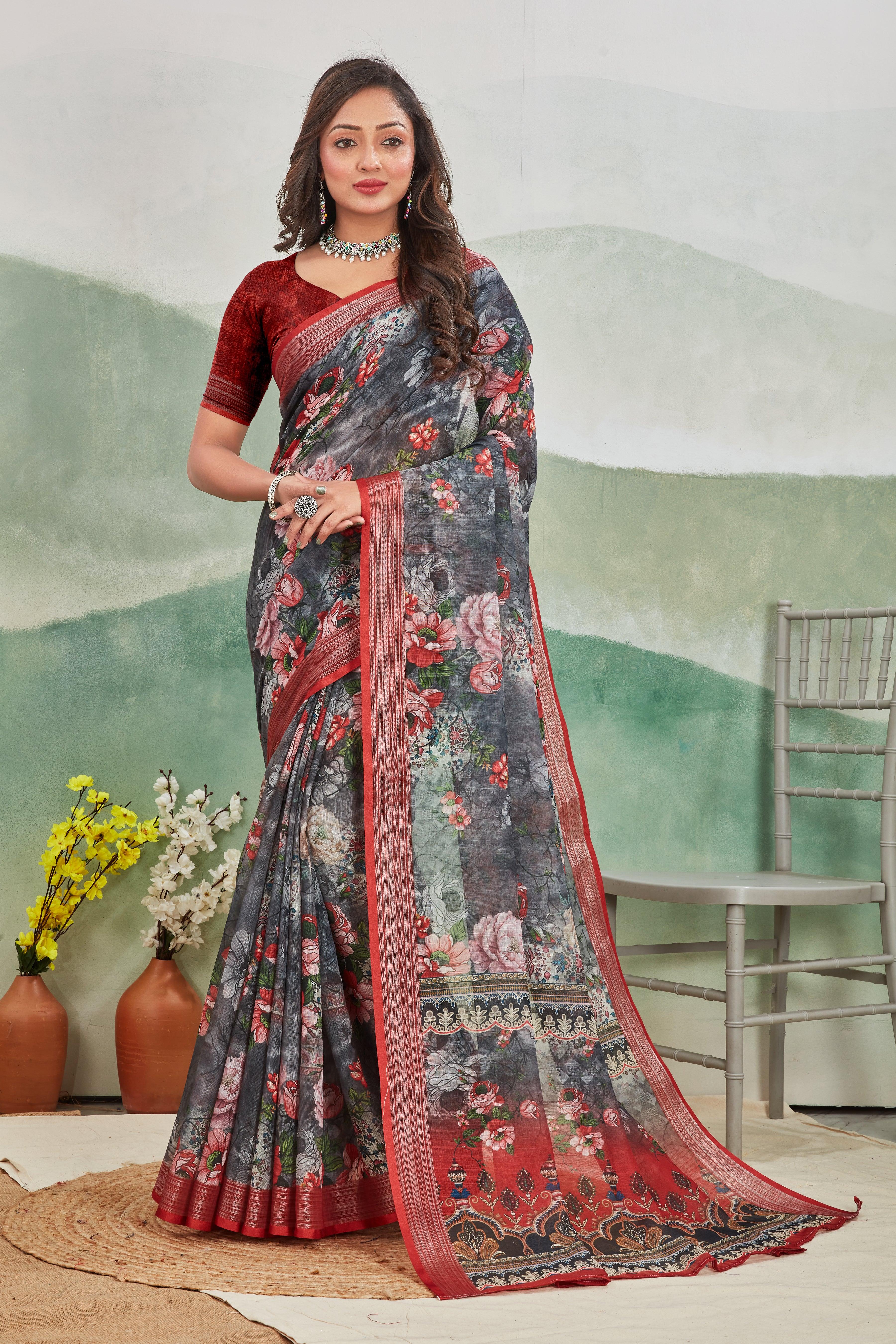 Pure Linen Saree For Every Occasion in Maroon