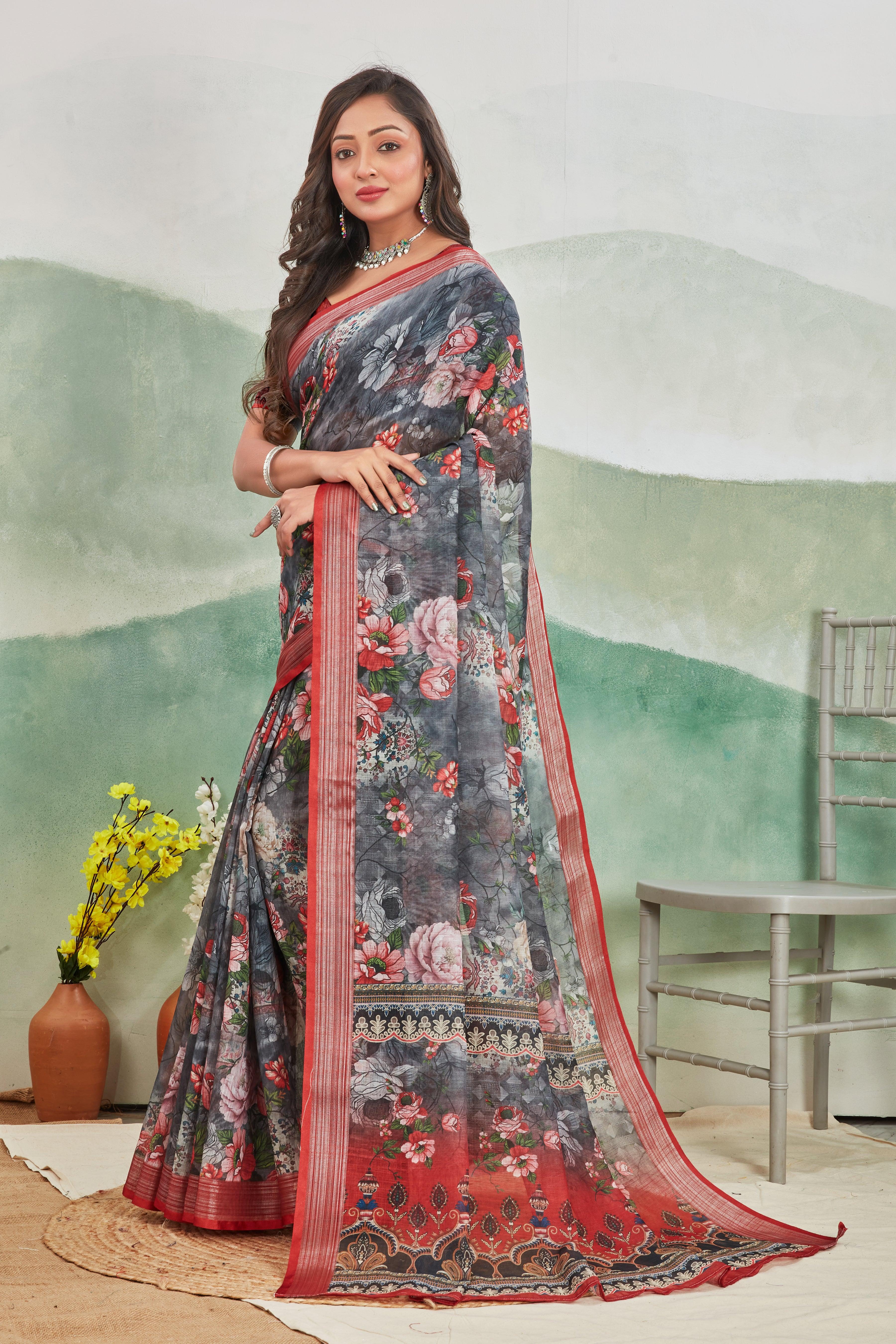 Pure Linen Saree For Every Occasion in Maroon