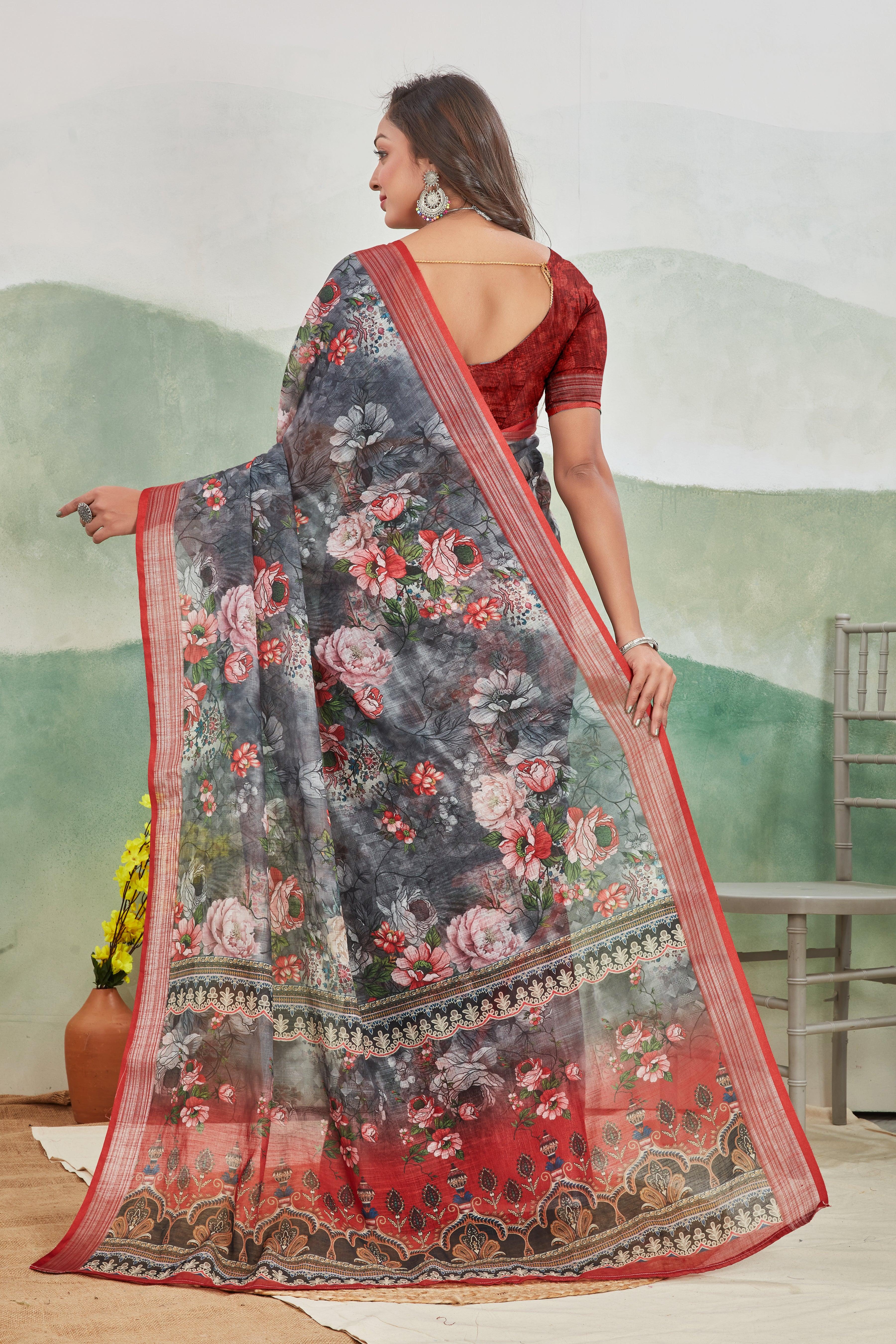 Pure Linen Saree For Every Occasion in Maroon