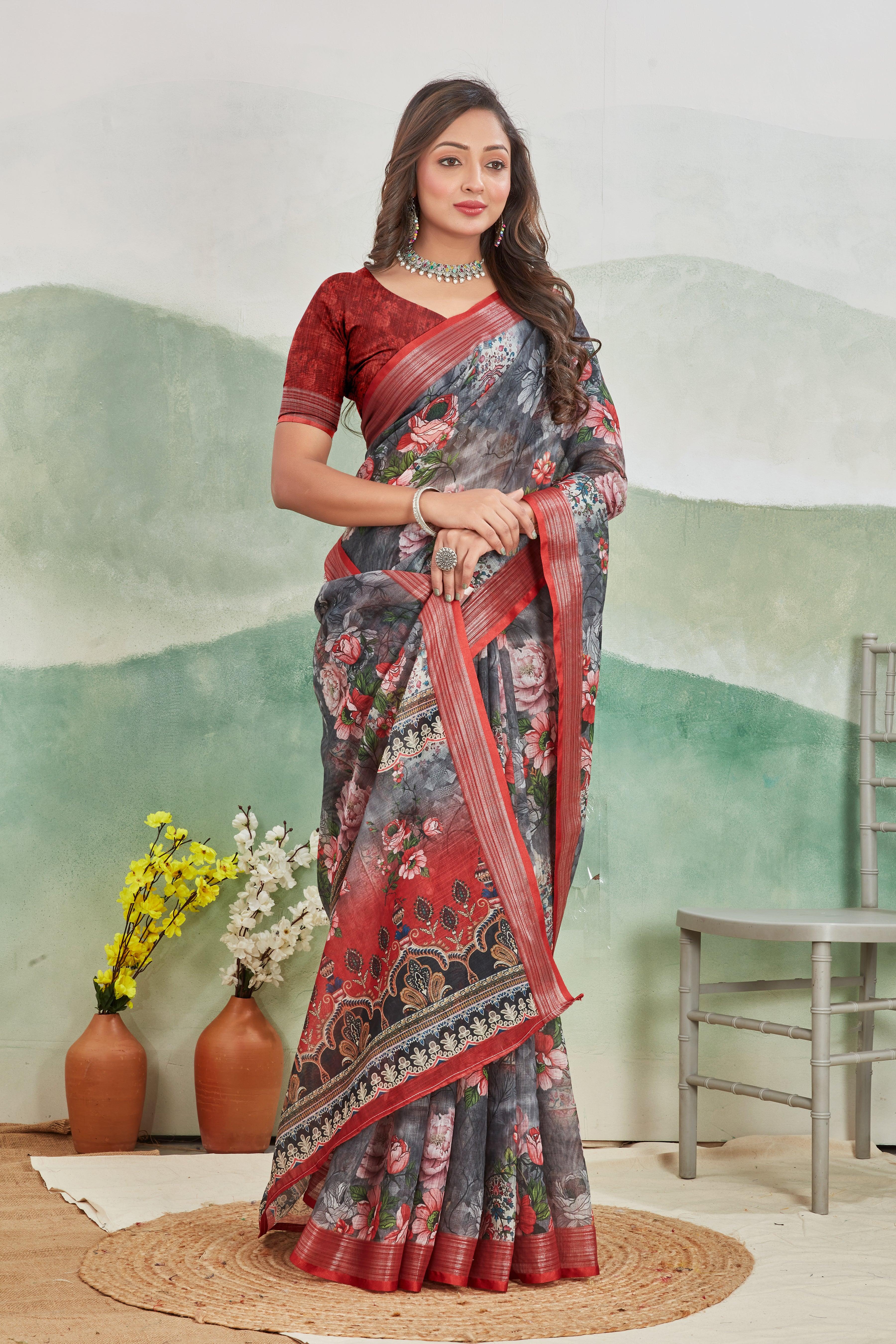 Pure Linen Saree For Every Occasion in Maroon