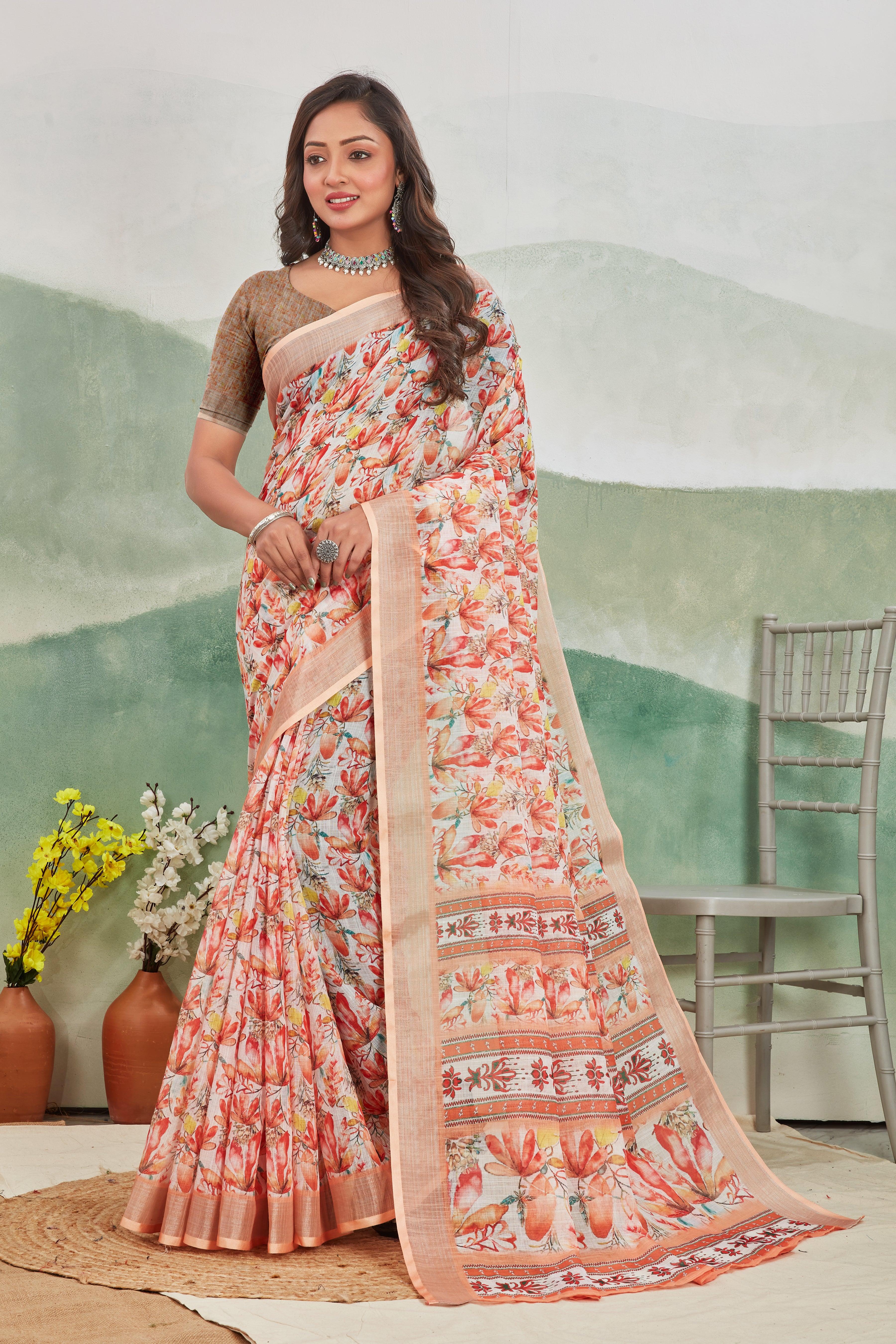 Pure Linen Saree For Every Occasion in Peach