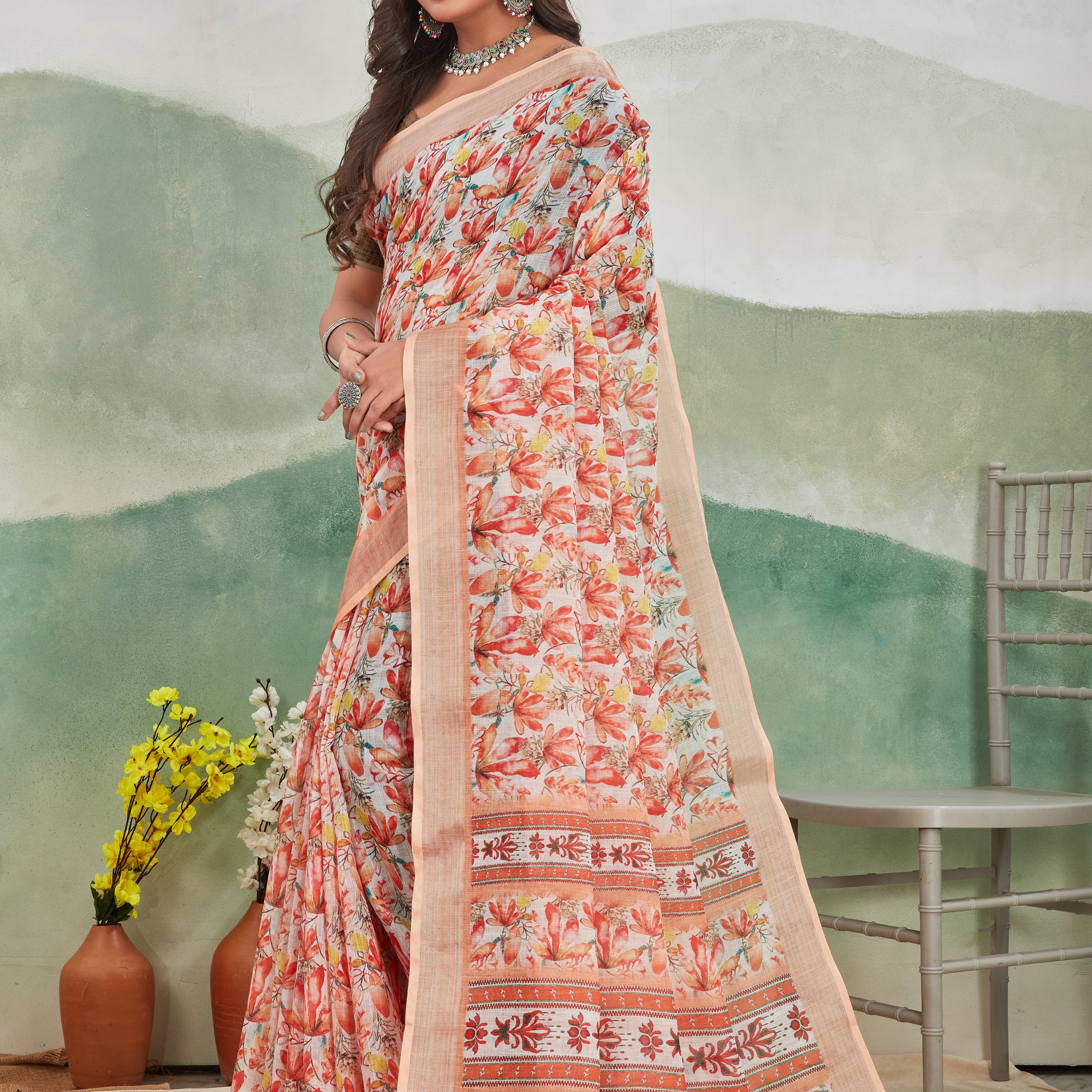 Pure Linen Saree For Every Occasion in Peach