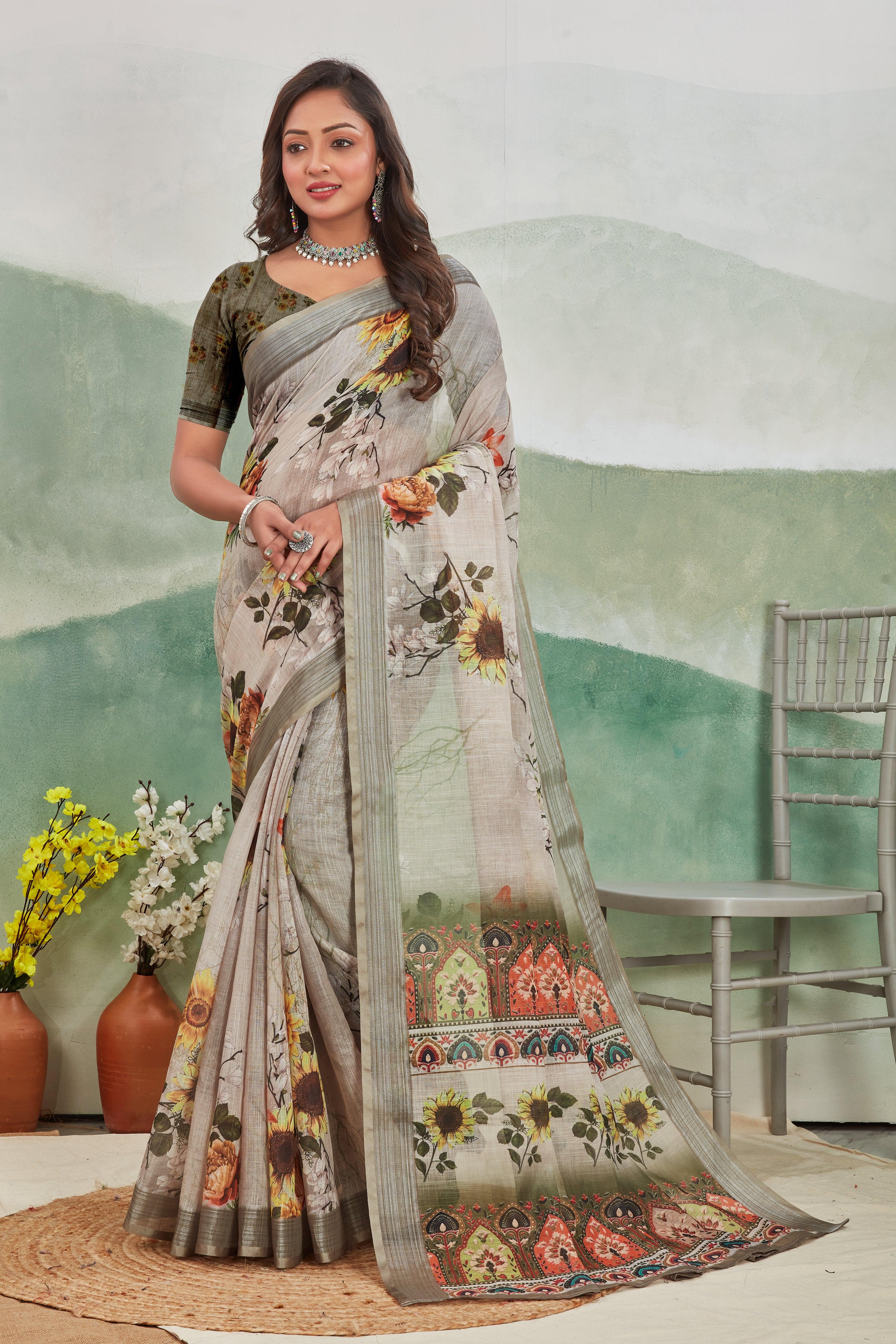 Pure Linen Saree For Every Occasion in pista