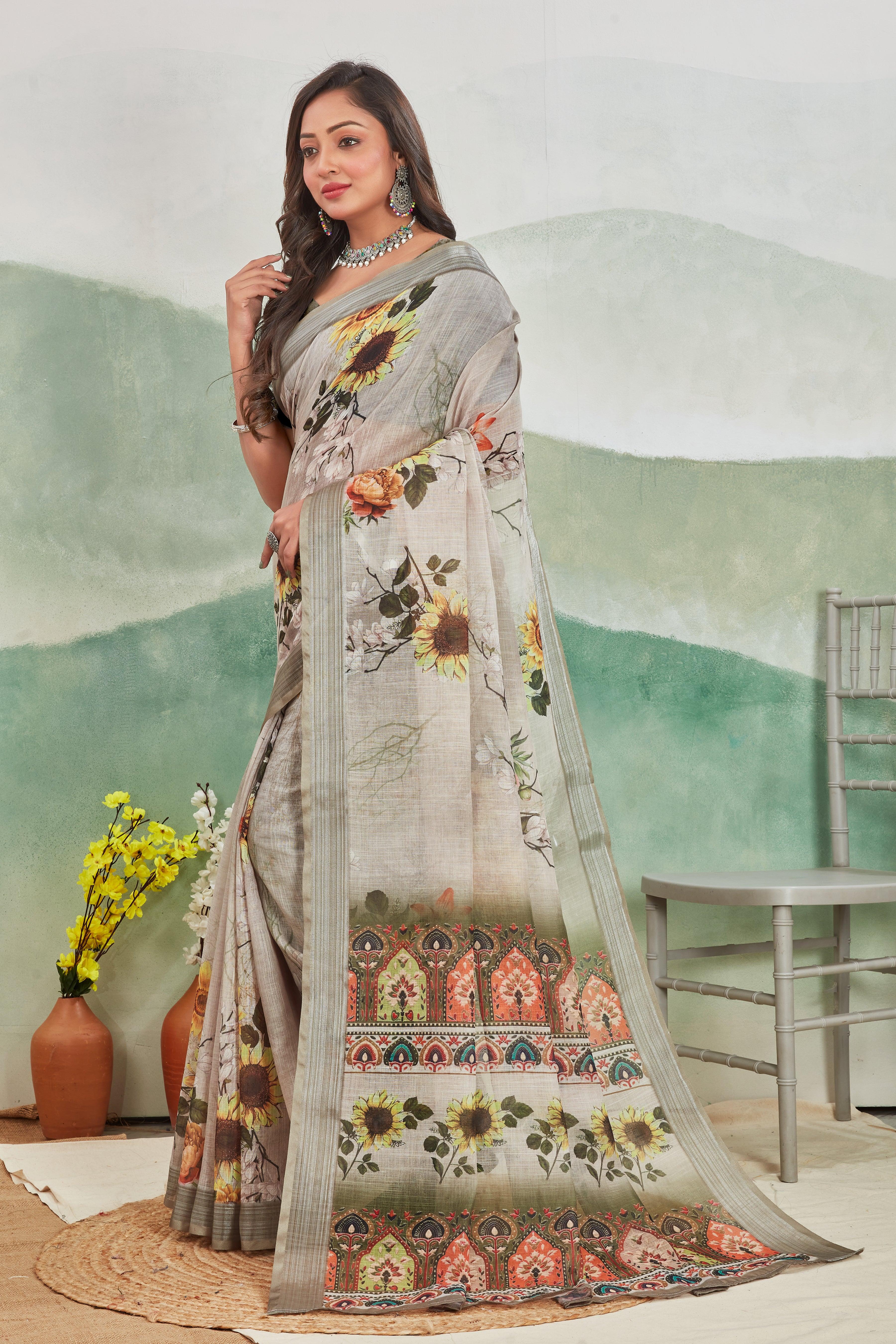 Pure Linen Saree For Every Occasion in pista