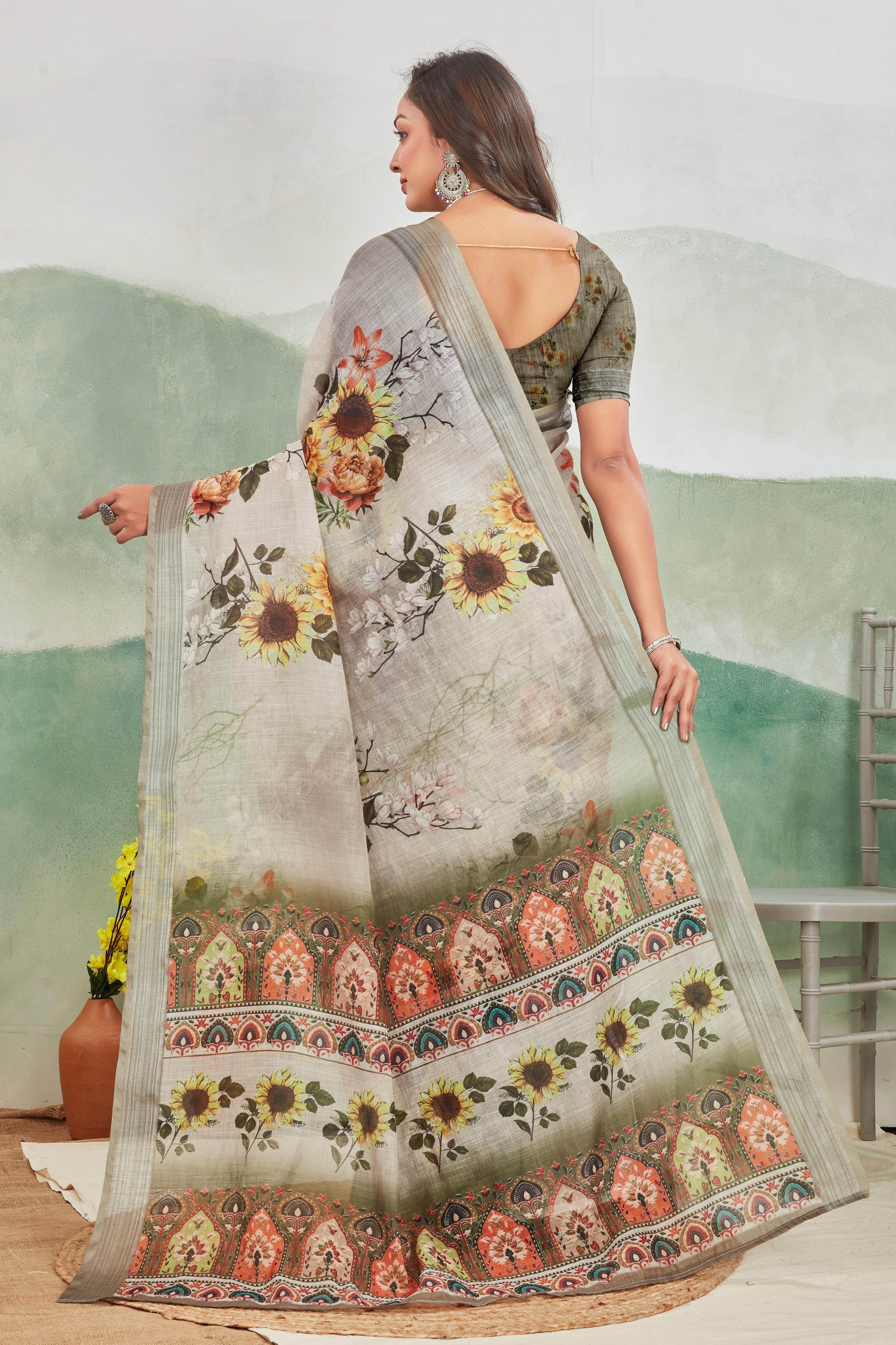 Pure Linen Saree For Every Occasion in pista