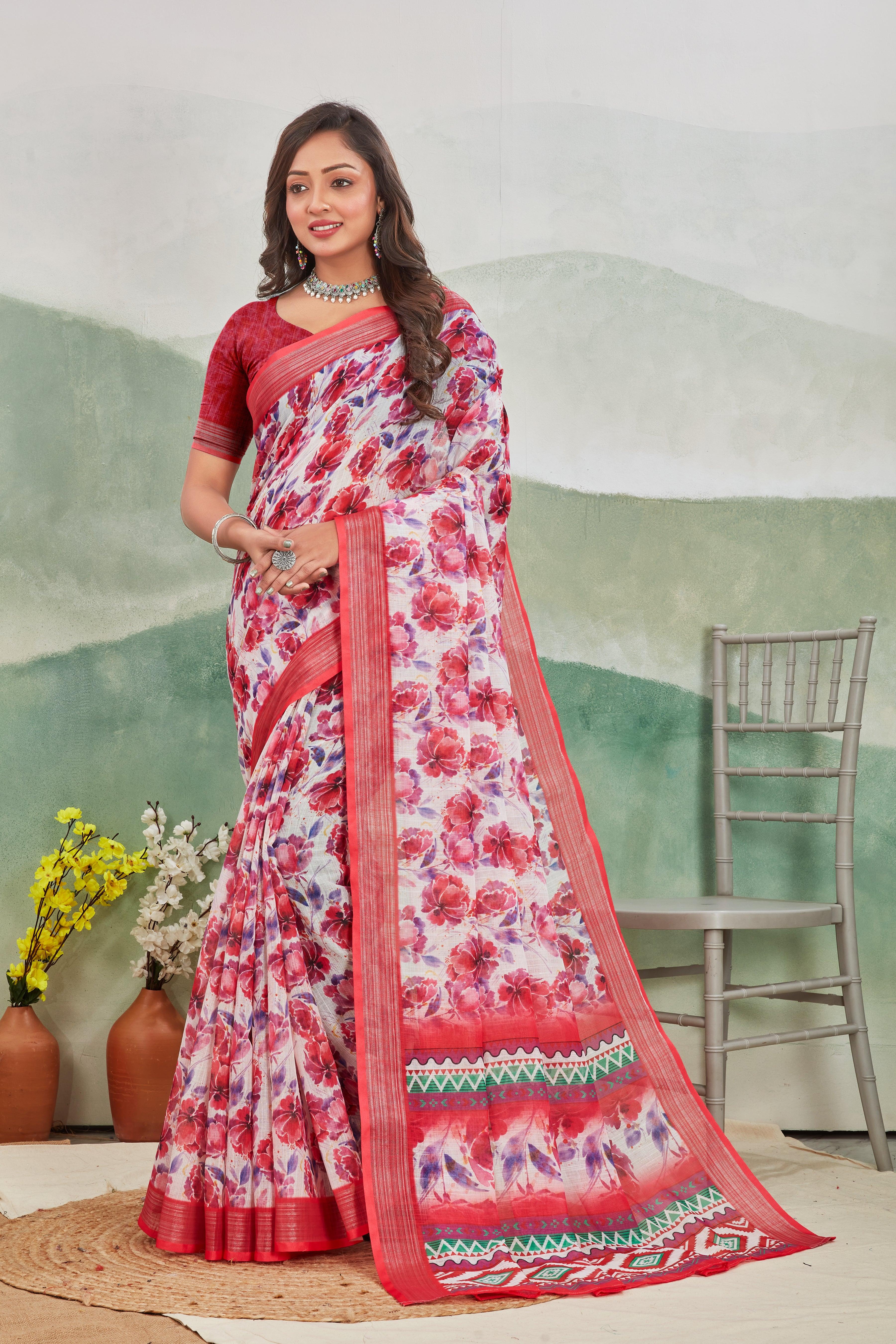 Rosy Grace: Timeless Pink Linen Saree