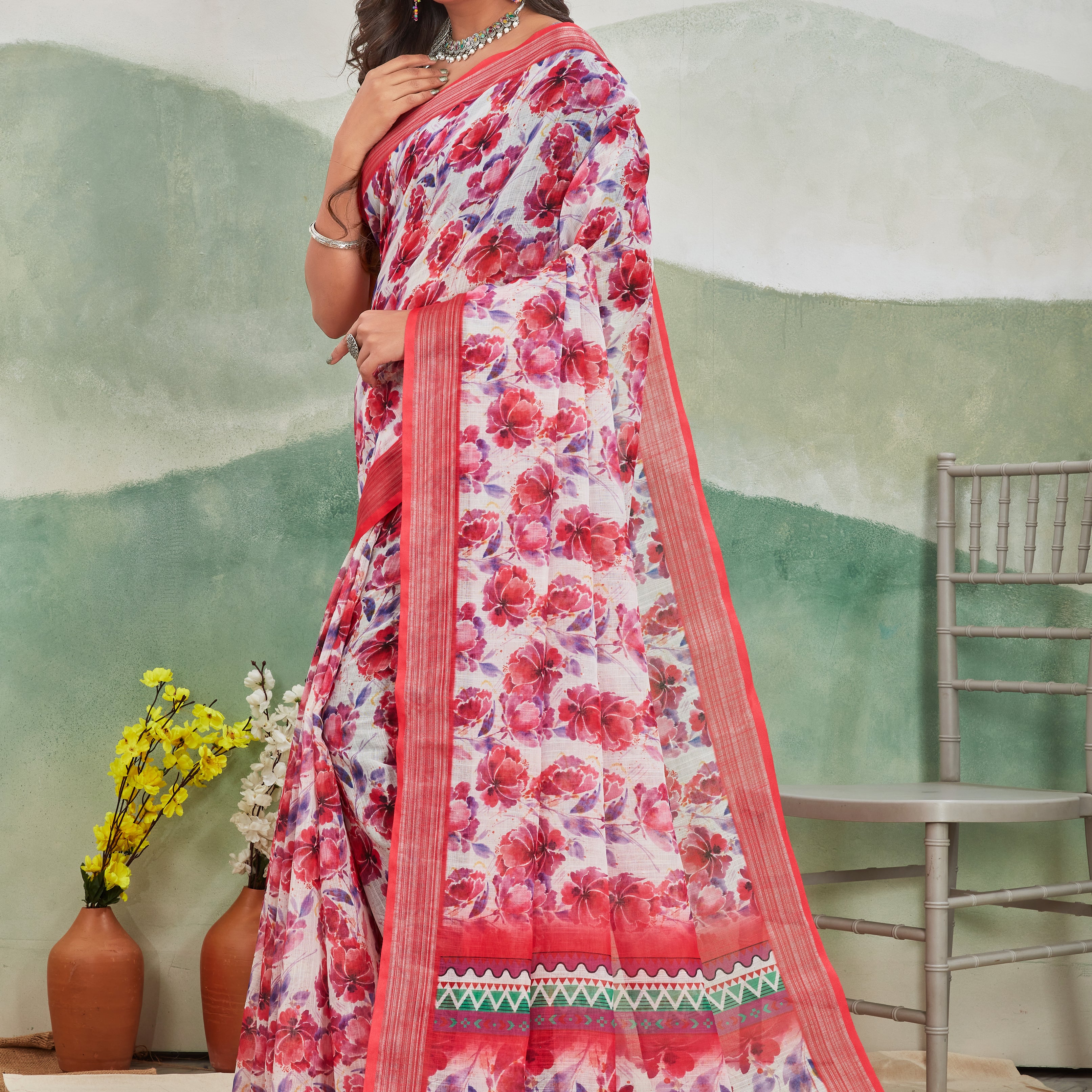 Pure Linen Saree For Every Occasion in Pink