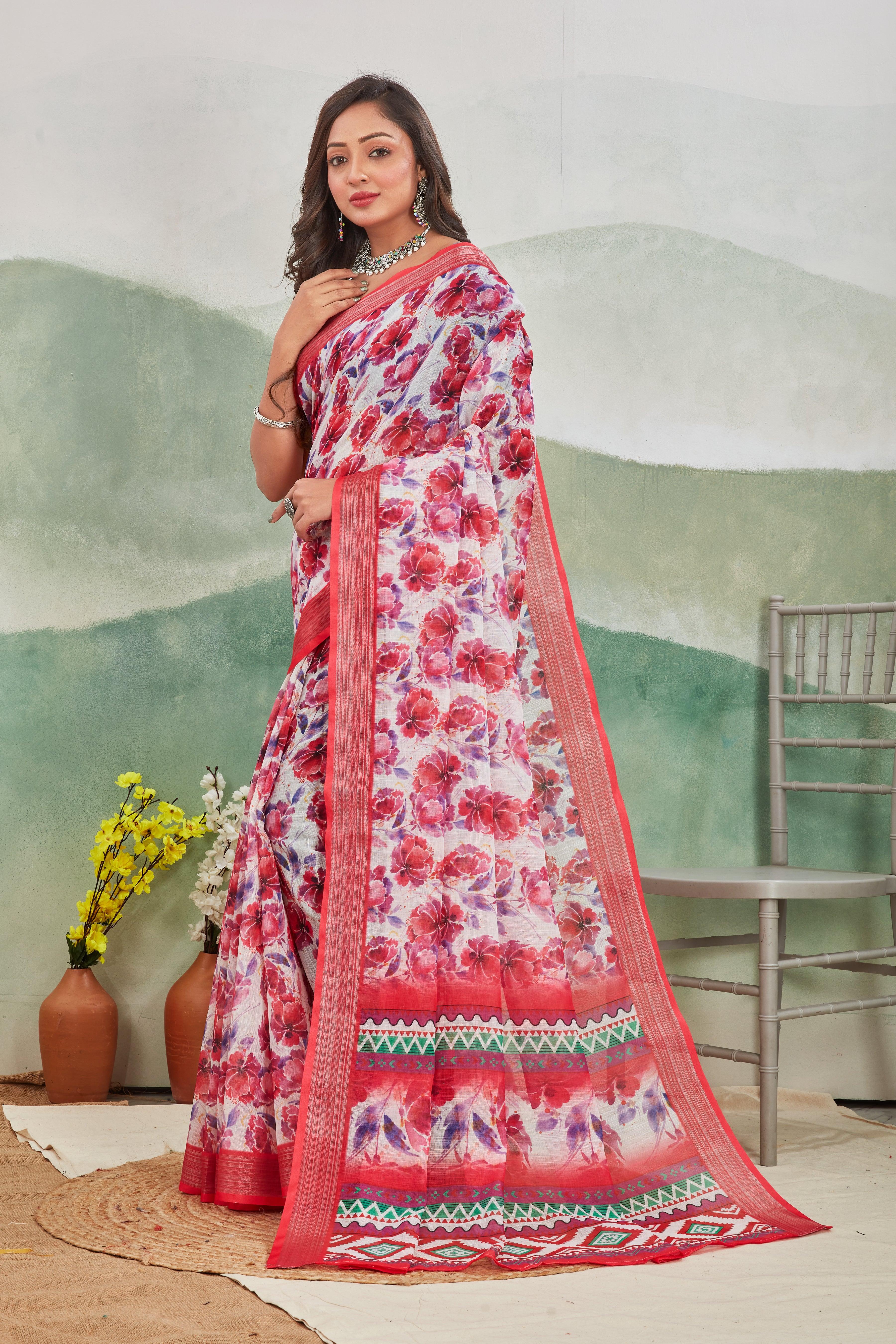 Rosy Grace: Timeless Pink Linen Saree