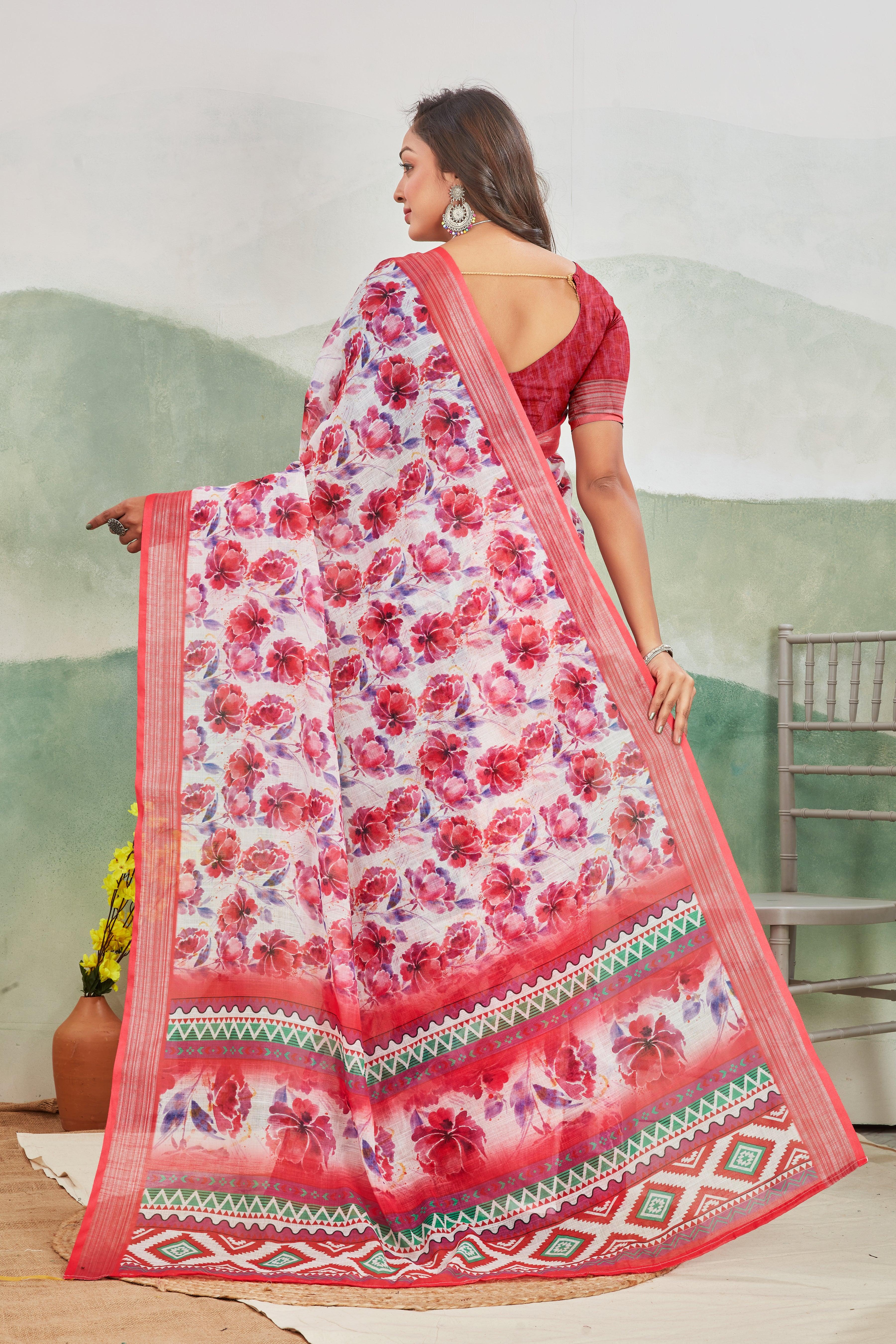 Rosy Grace: Timeless Pink Linen Saree