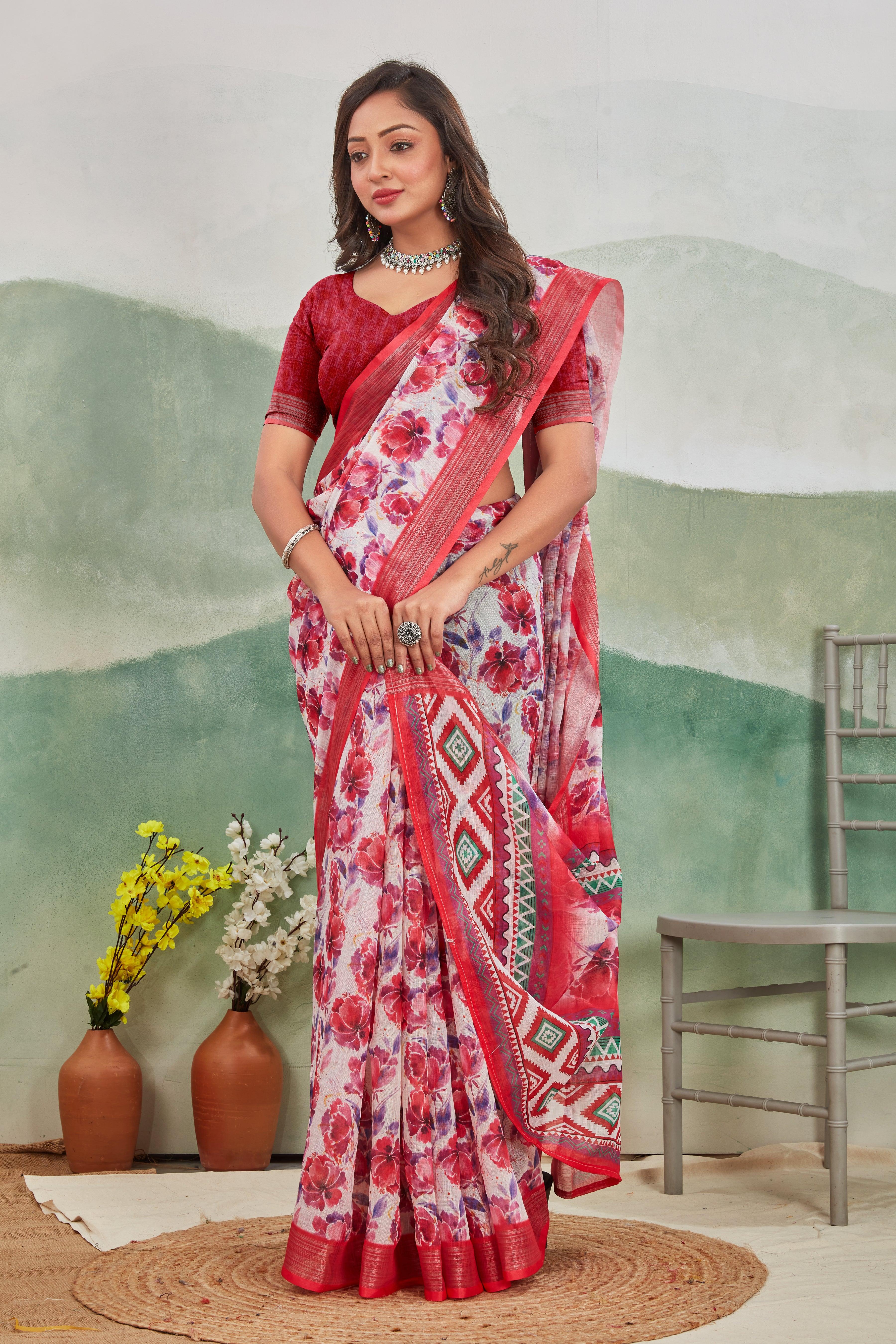 Rosy Grace: Timeless Pink Linen Saree