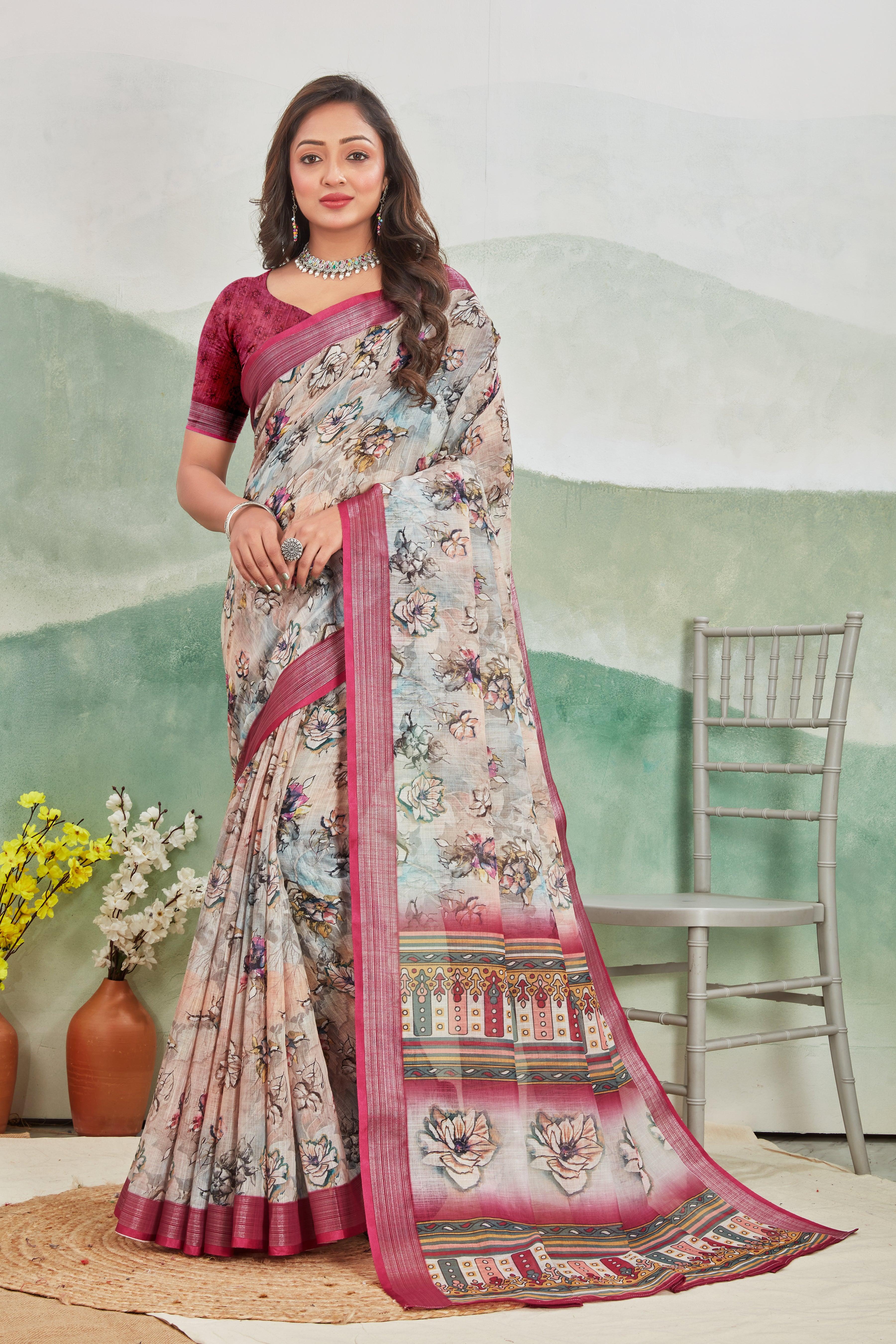 Pure Linen Saree For Every Occasion in Purple